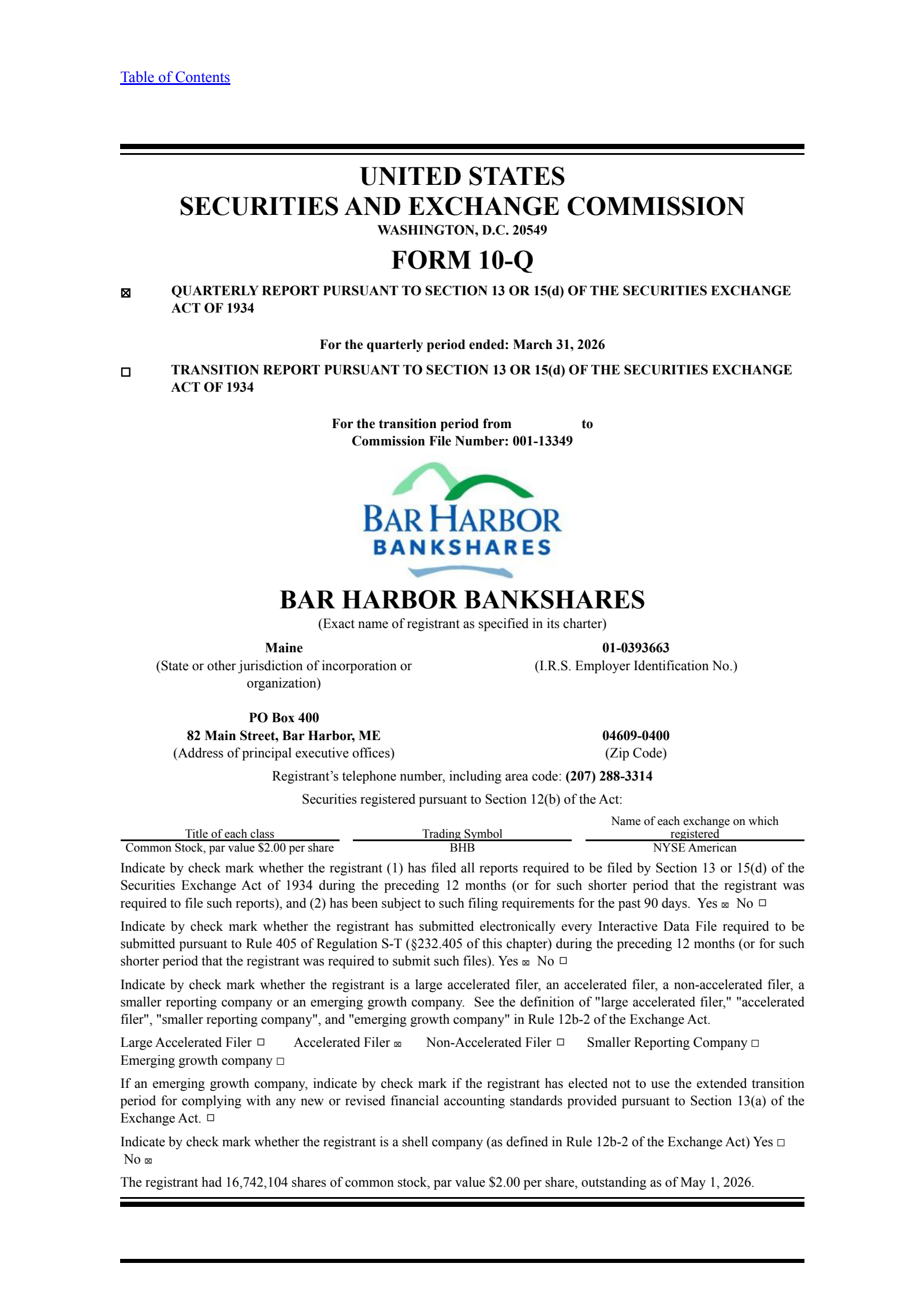 Bar Harbor Bankshares' Q1 2026 Quarterly report