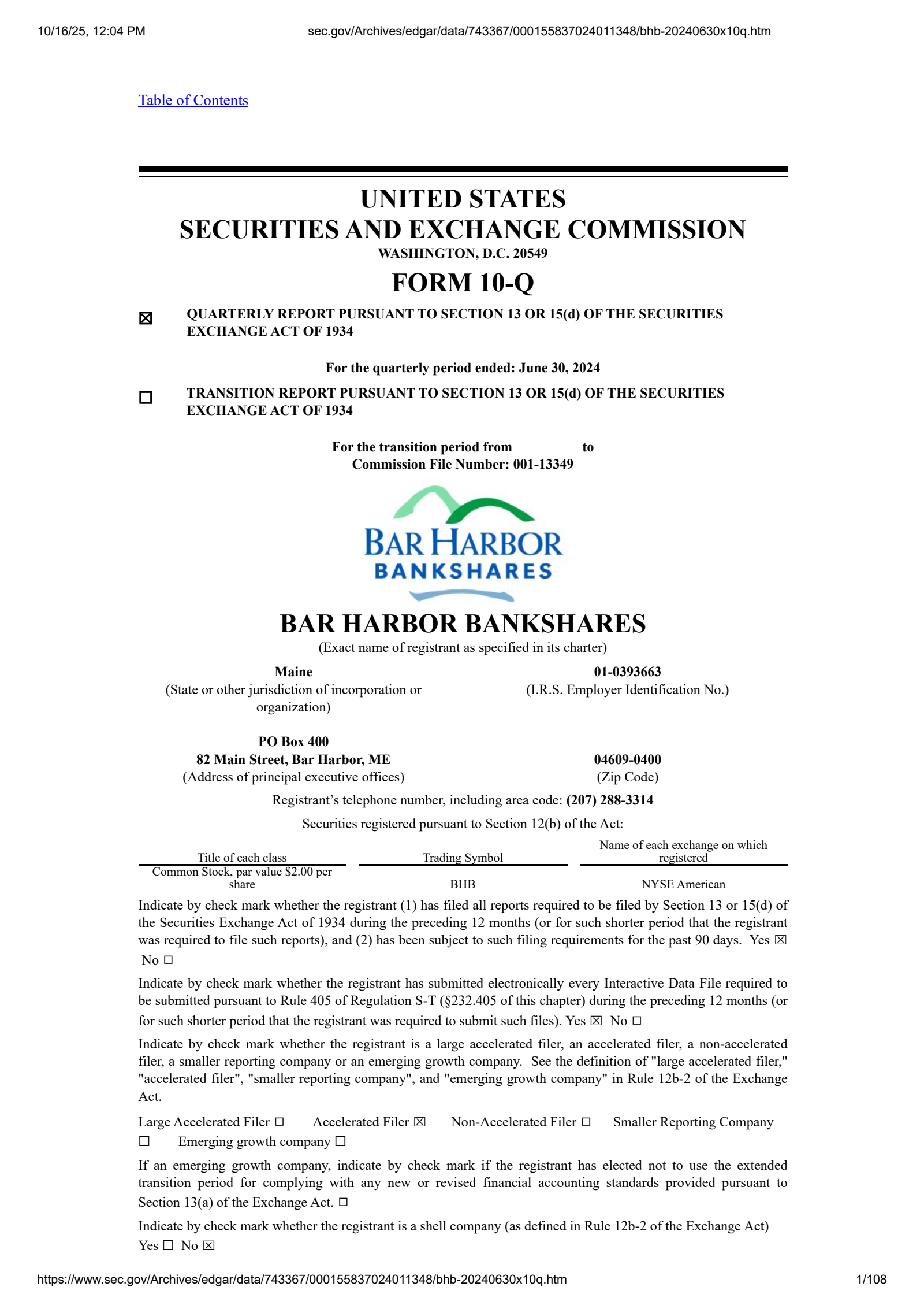 Bar Harbor Bankshares' Q2 2024 Quarterly Report