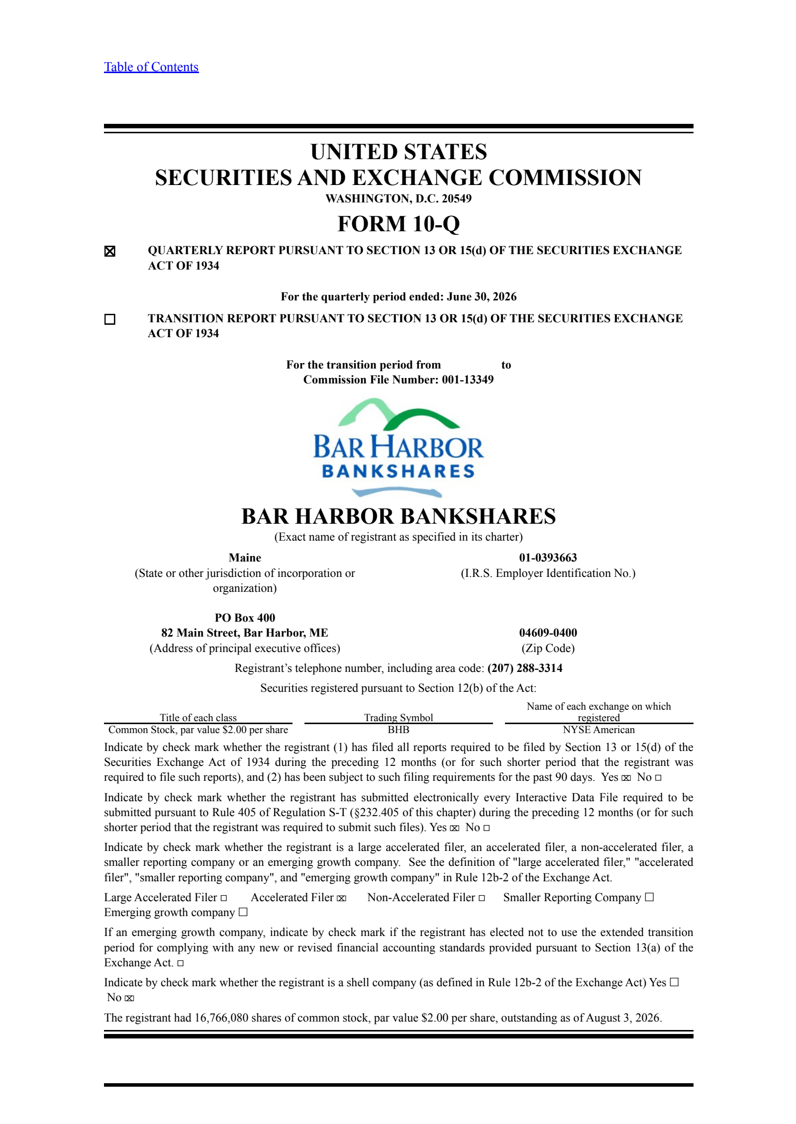 Bar Harbor Bankshares' Q2 2026 Quarterly report