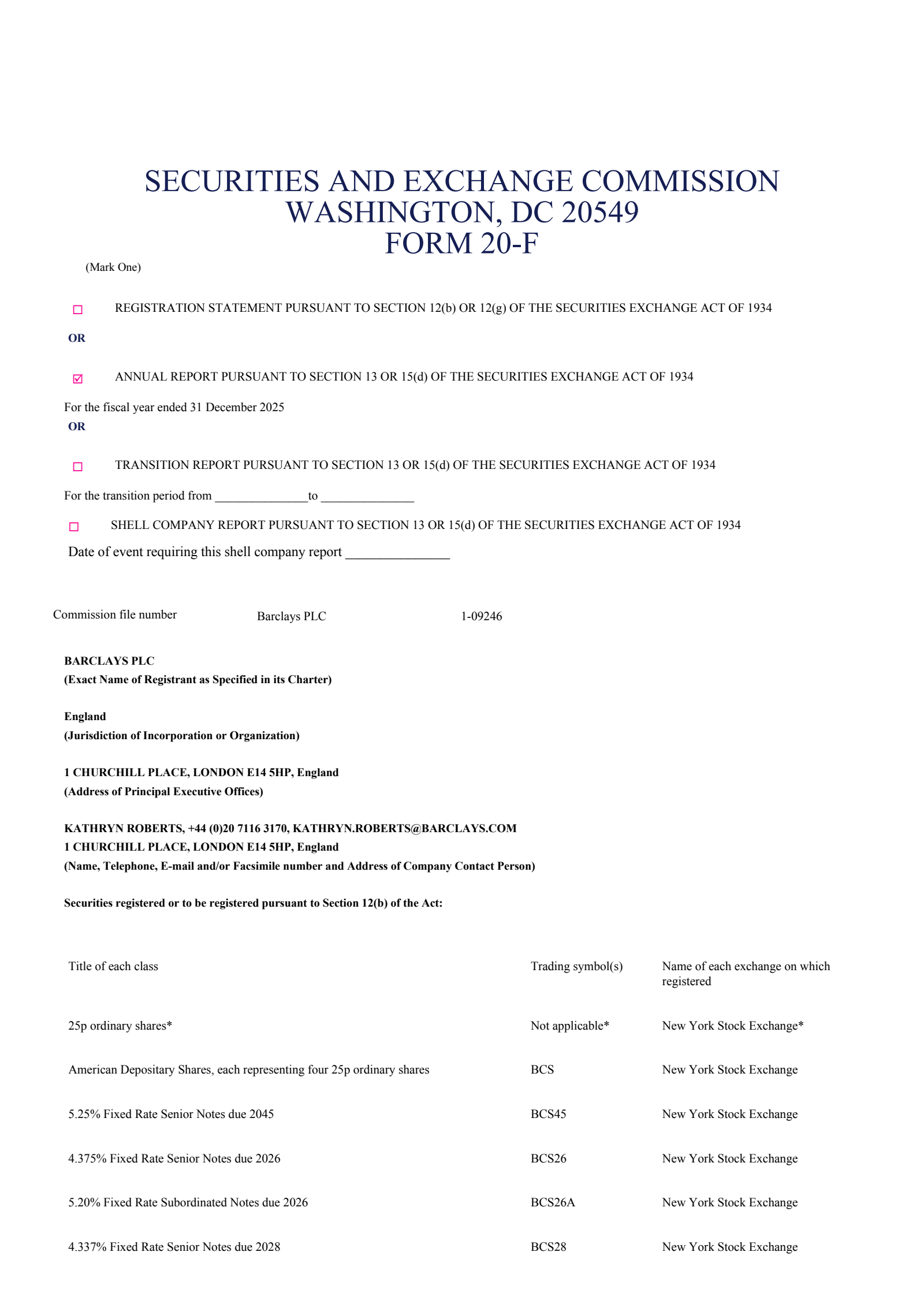 Barclays' Q4 2025 Annual report