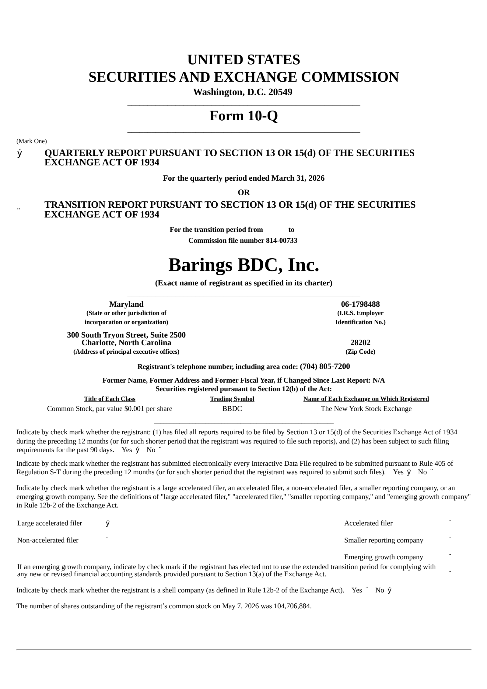 Barings Bdc's Q1 2026 Quarterly report