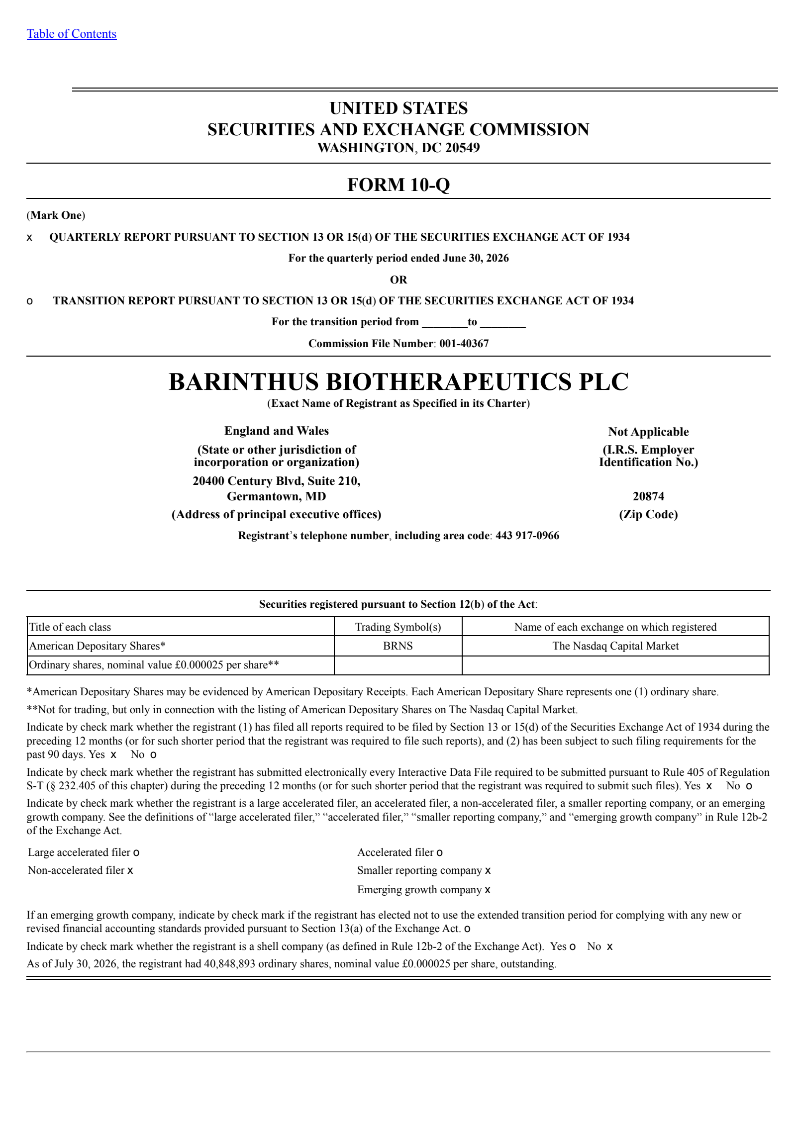 Barinthus Biotherapeutics' Q2 2026 Quarterly report