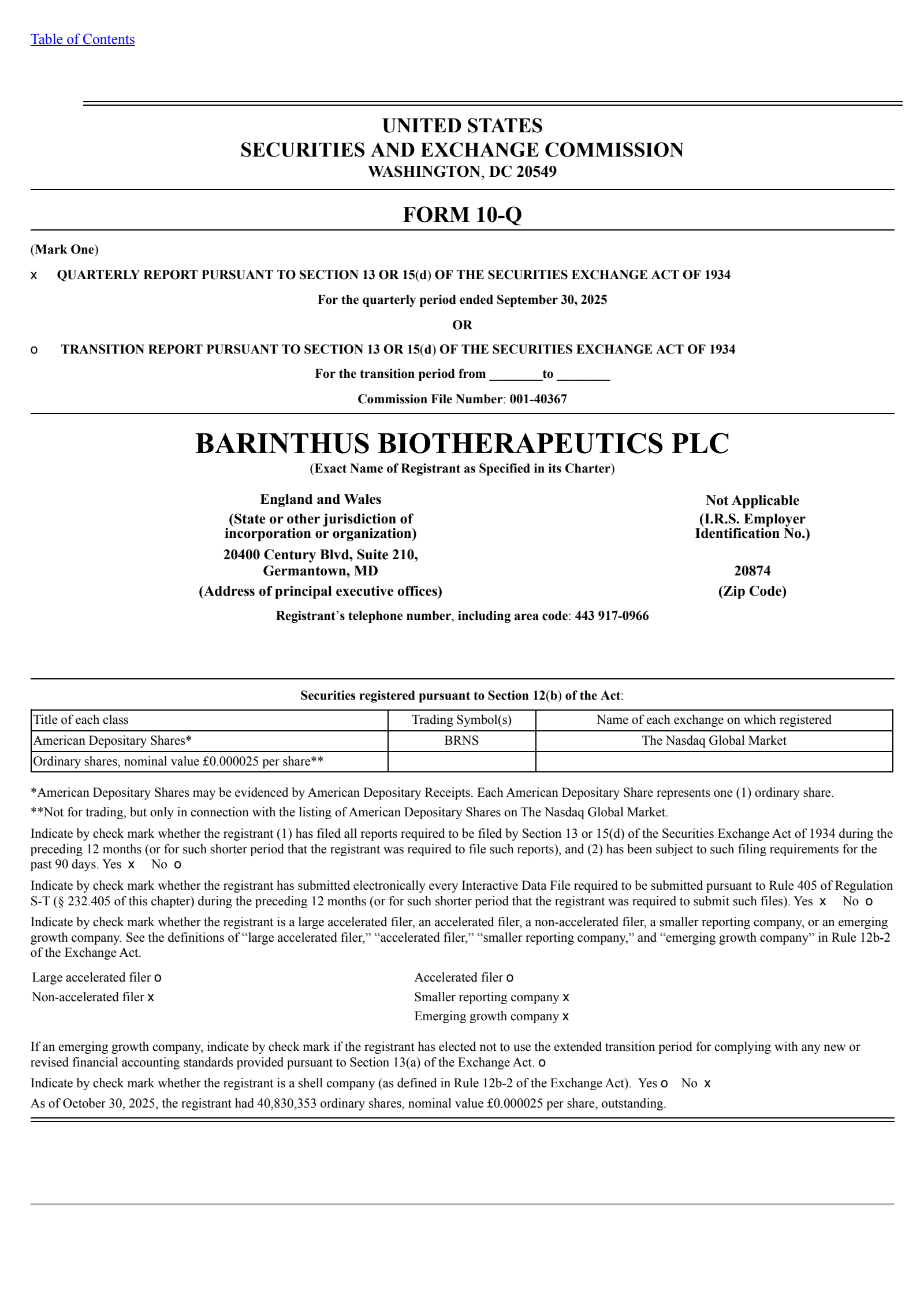 Barinthus Biotherapeutics' Q3 2025 Quarterly Report