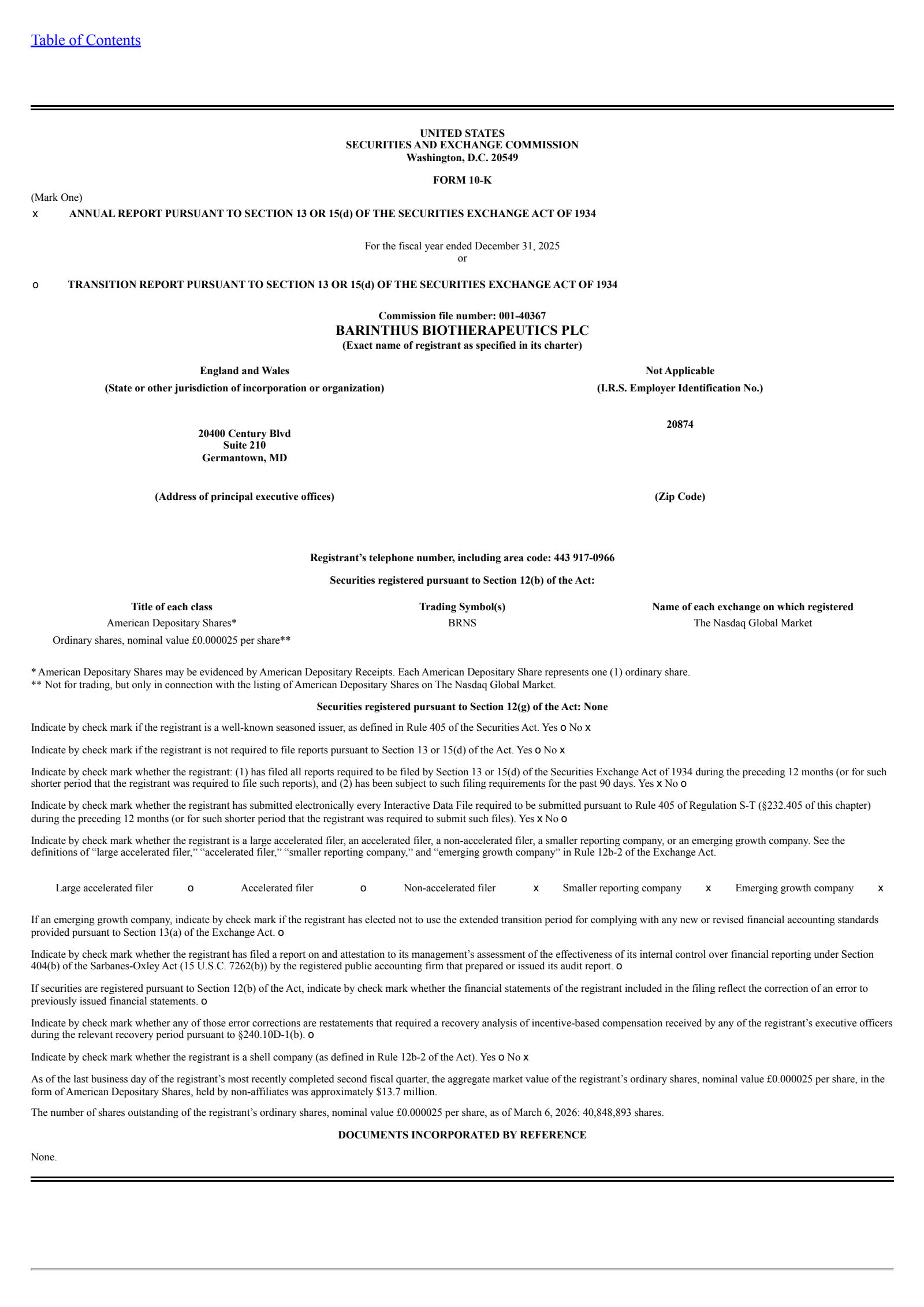 Barinthus Biotherapeutics' Q4 2025 Annual report