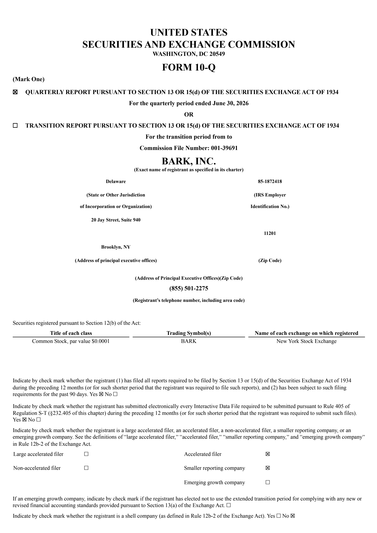 BARK's Q1 2027 Quarterly report