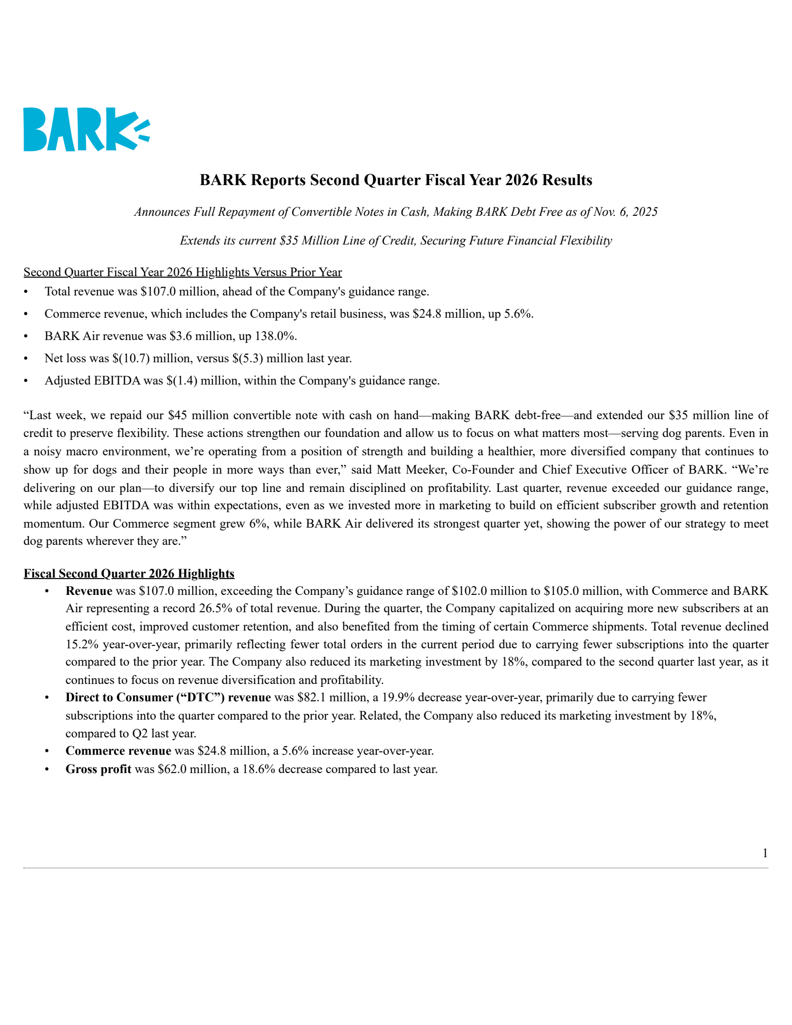 BARK's Q2 2026 Earnings Release