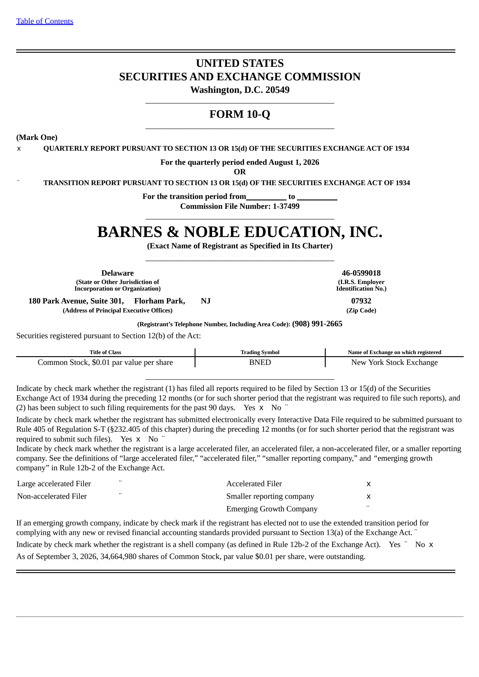 Barnes & Noble Education's Q1 2027 Quarterly report