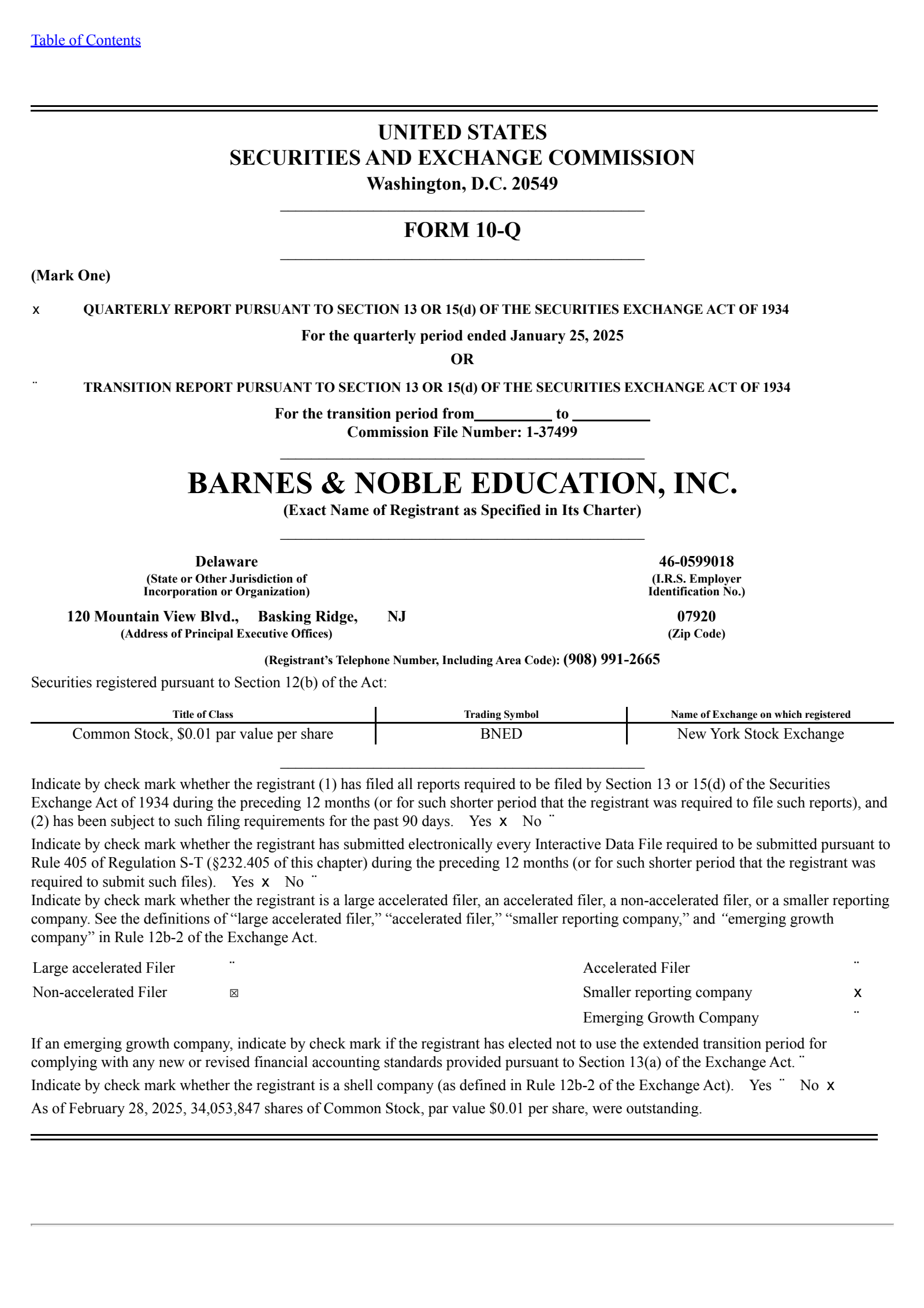 Barnes & Noble Education's Q3 2025 Quarterly report