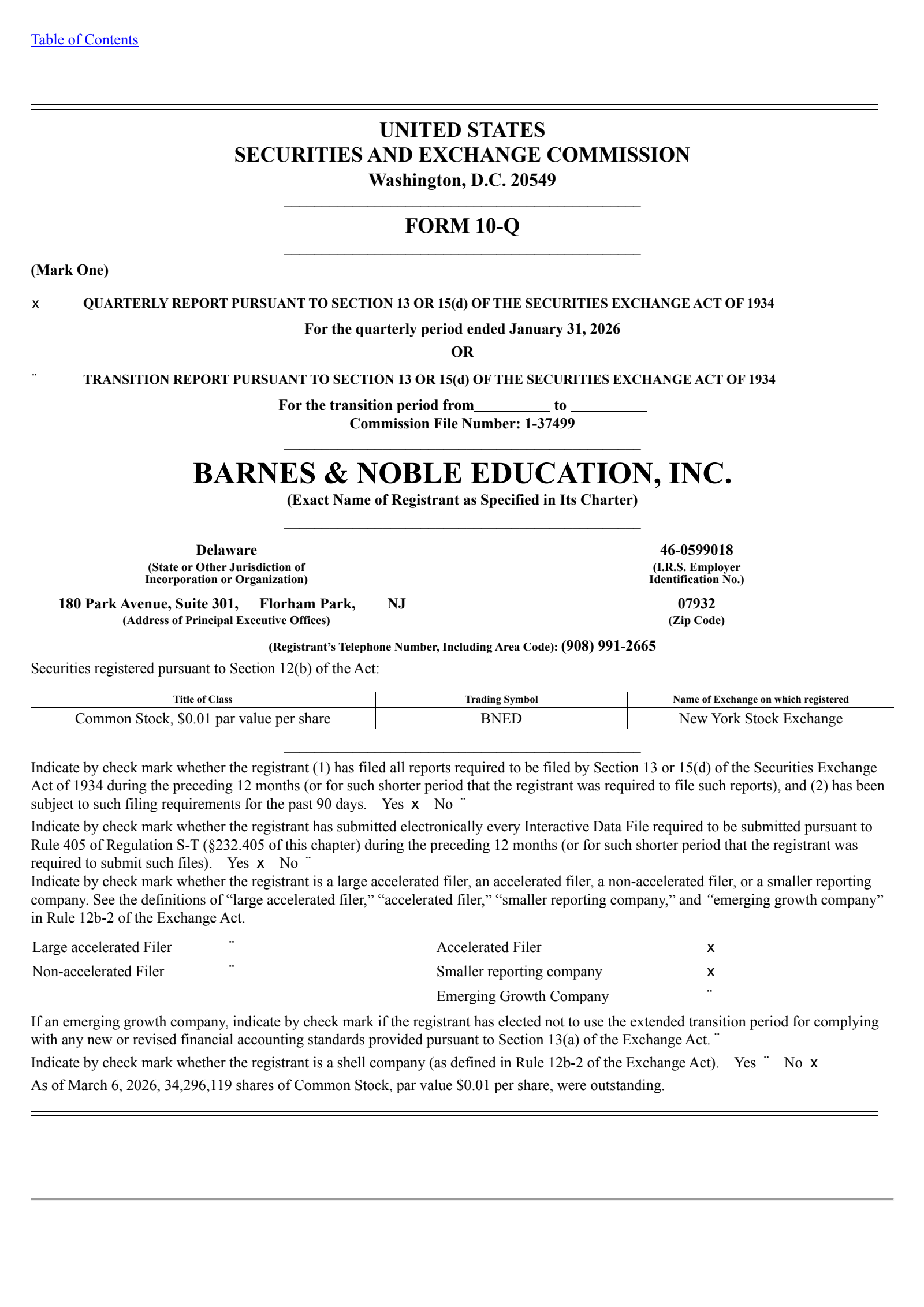 Barnes & Noble Education's Q3 2026 Quarterly report