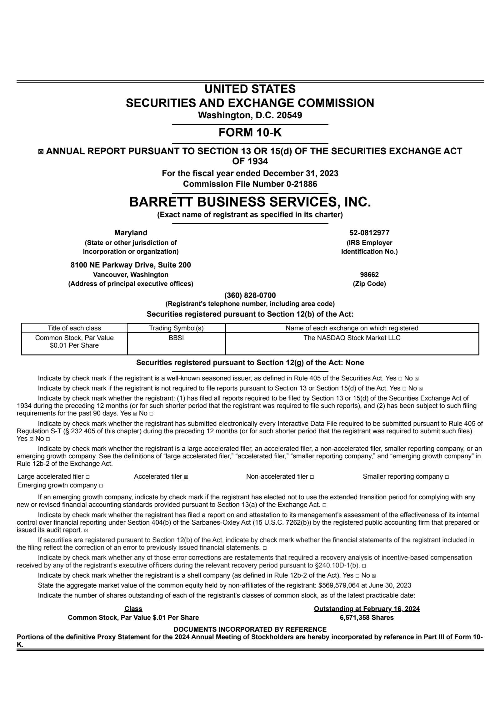 Barrett Business Services' Q4 2023 Annual report