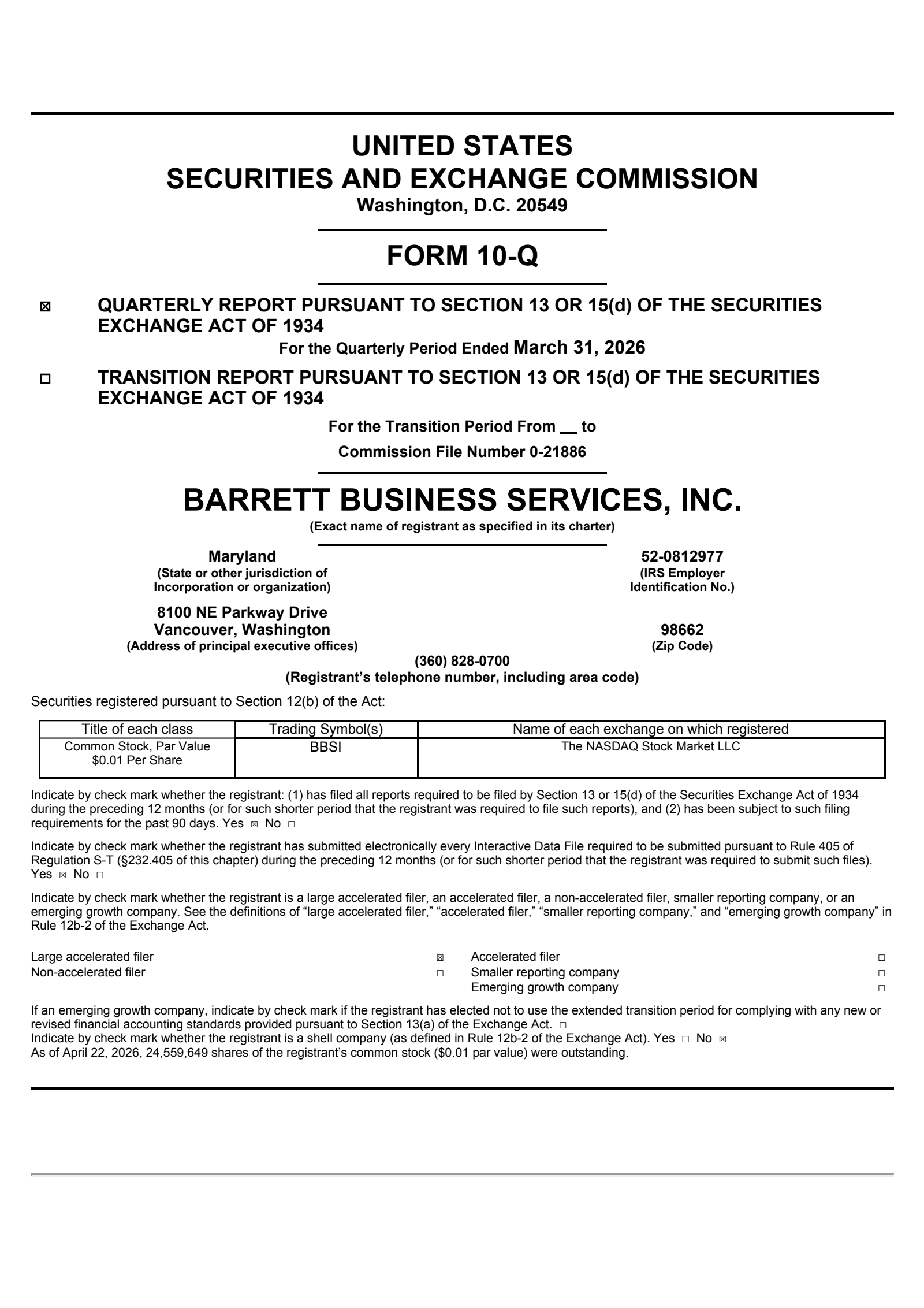 Barrett Business Services' Q1 2026 Quarterly report