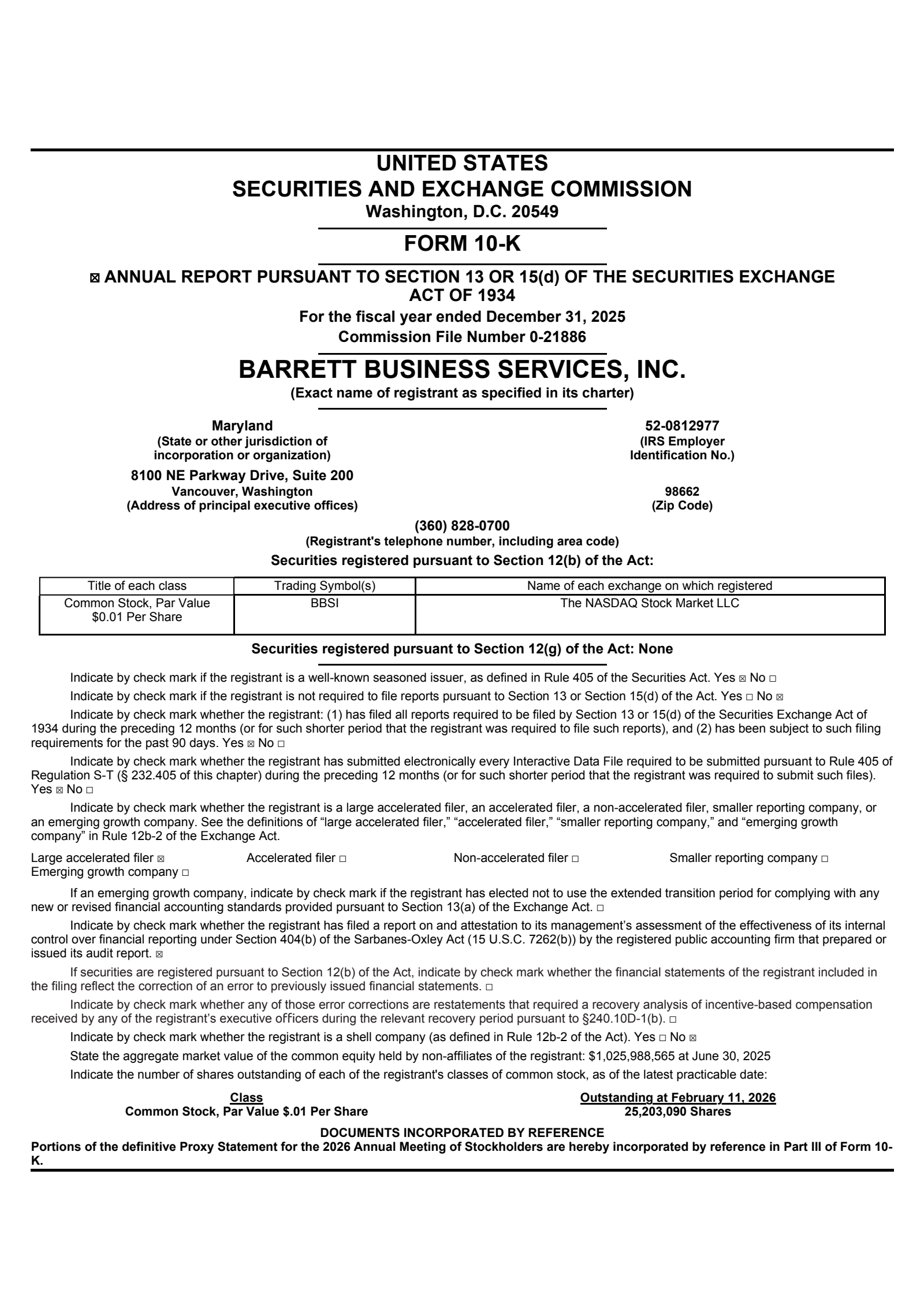 Barrett Business Services' Q4 2025 Annual report