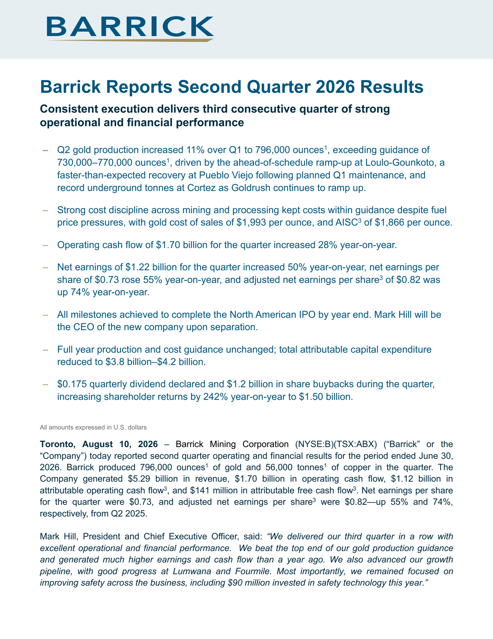 Gold.com's Q2 2026 Press Release