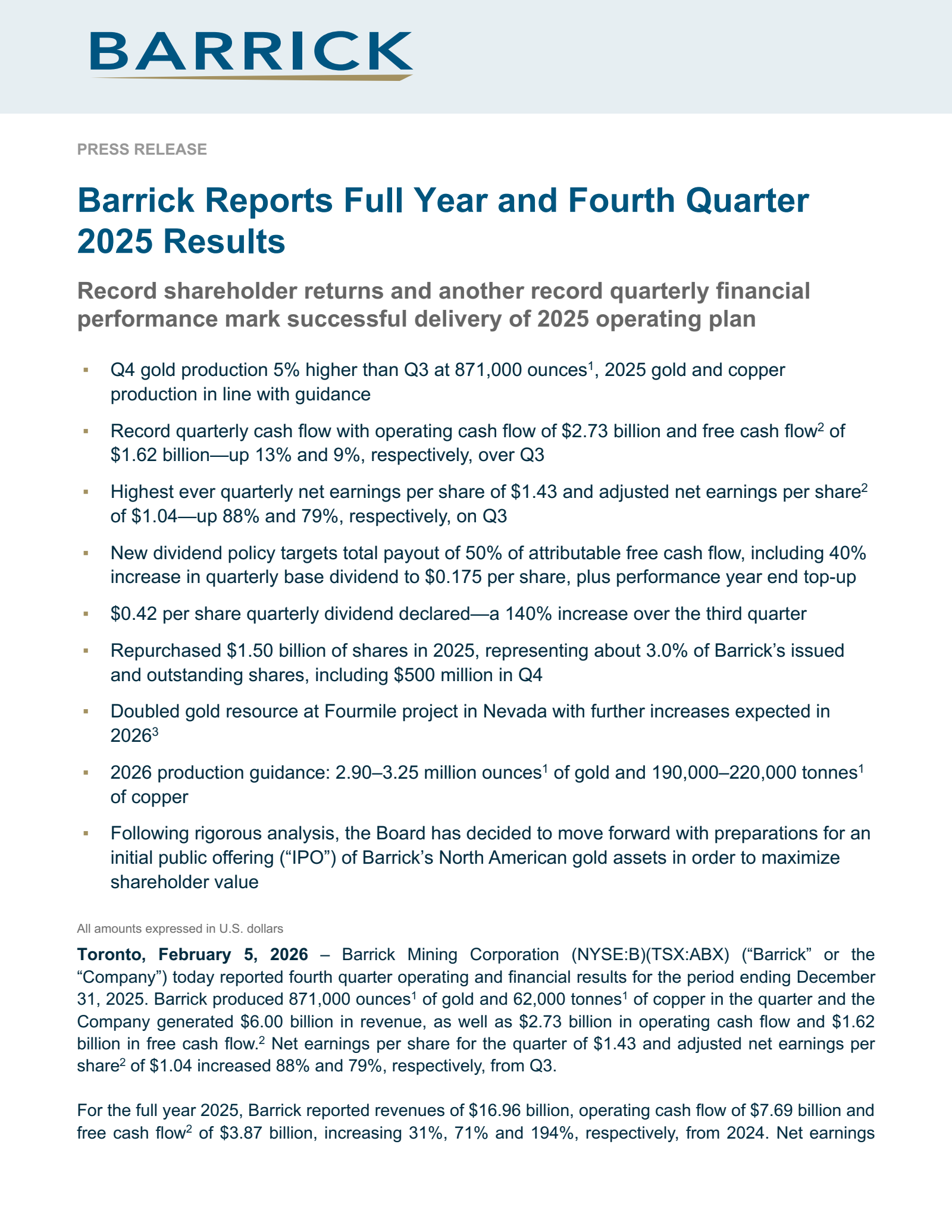 Gold.com's Q4 2025 Press Release