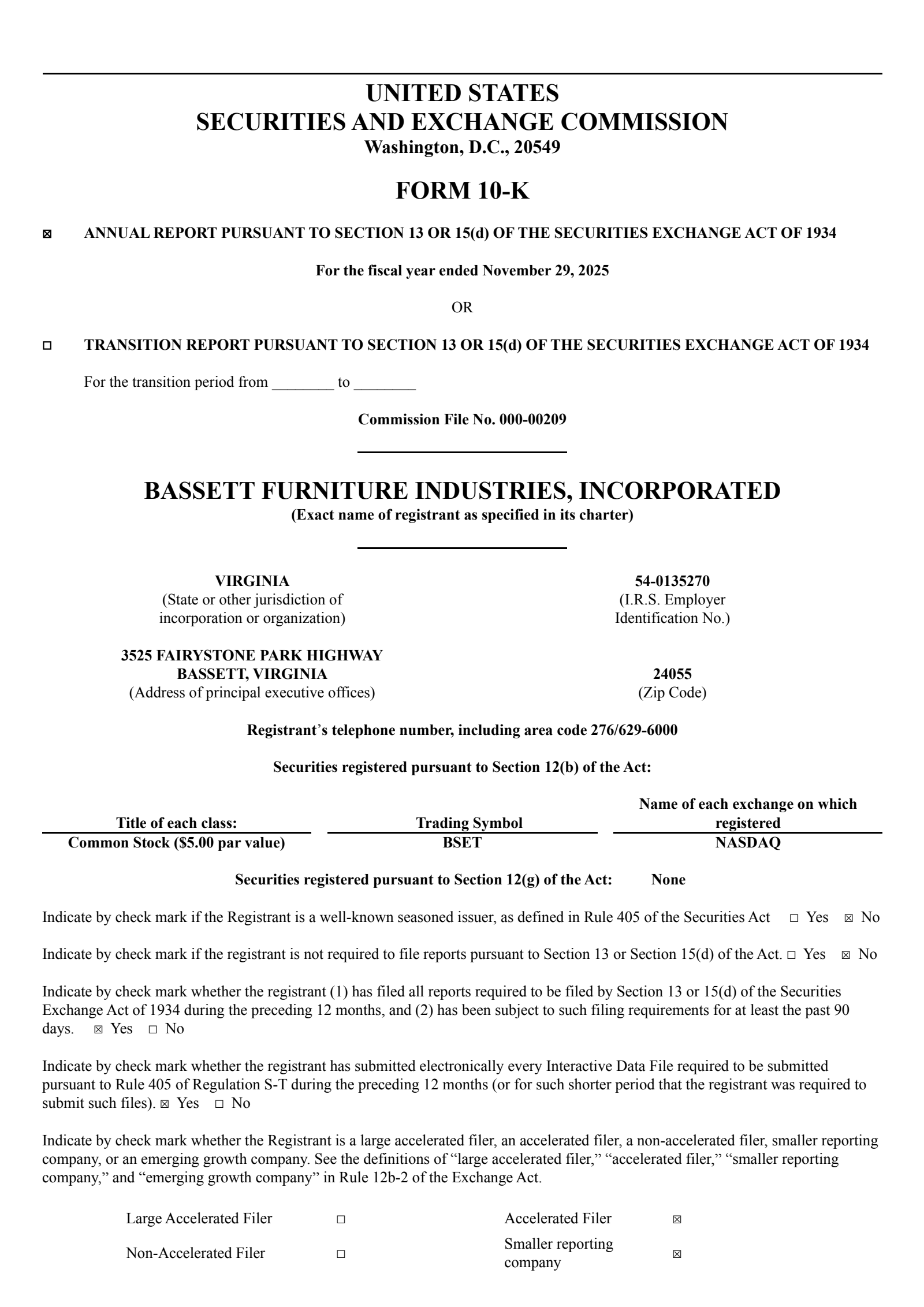 Bassett Furniture Industries' Q4 2025 Annual report