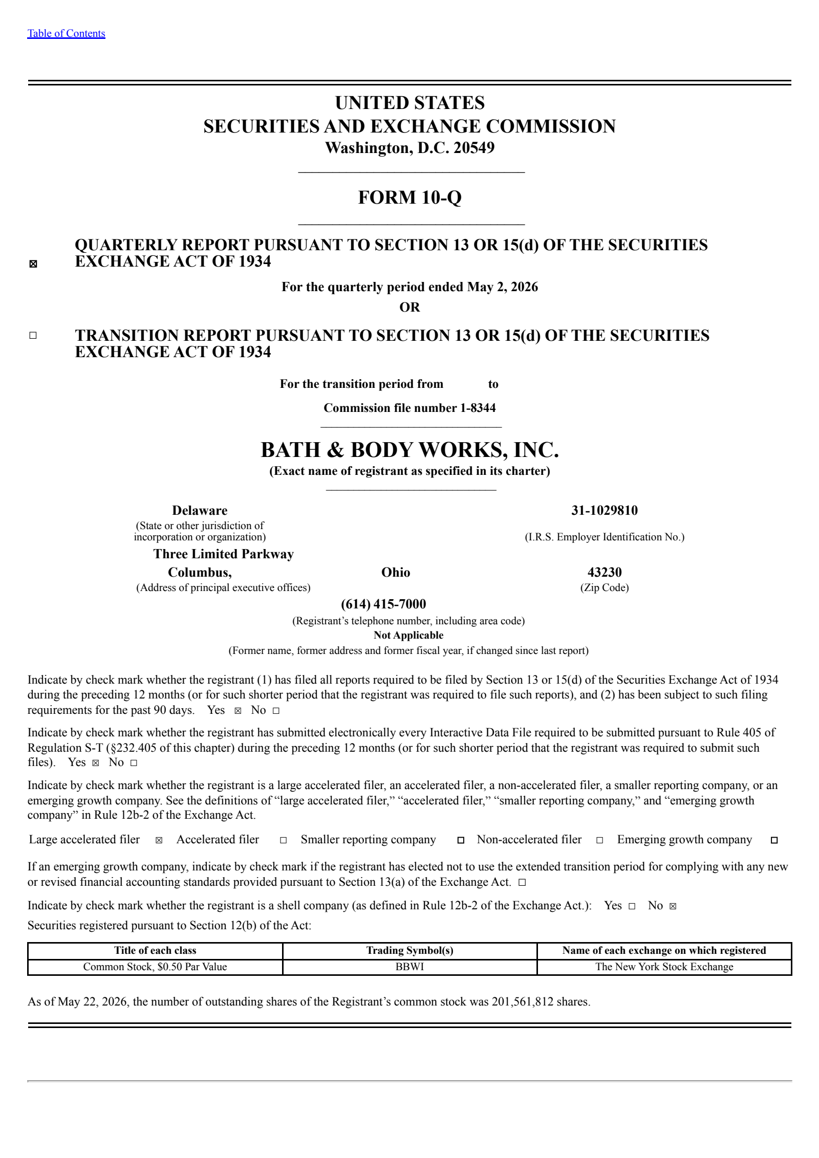 Bath & Body Works' Q1 2027 Quarterly report