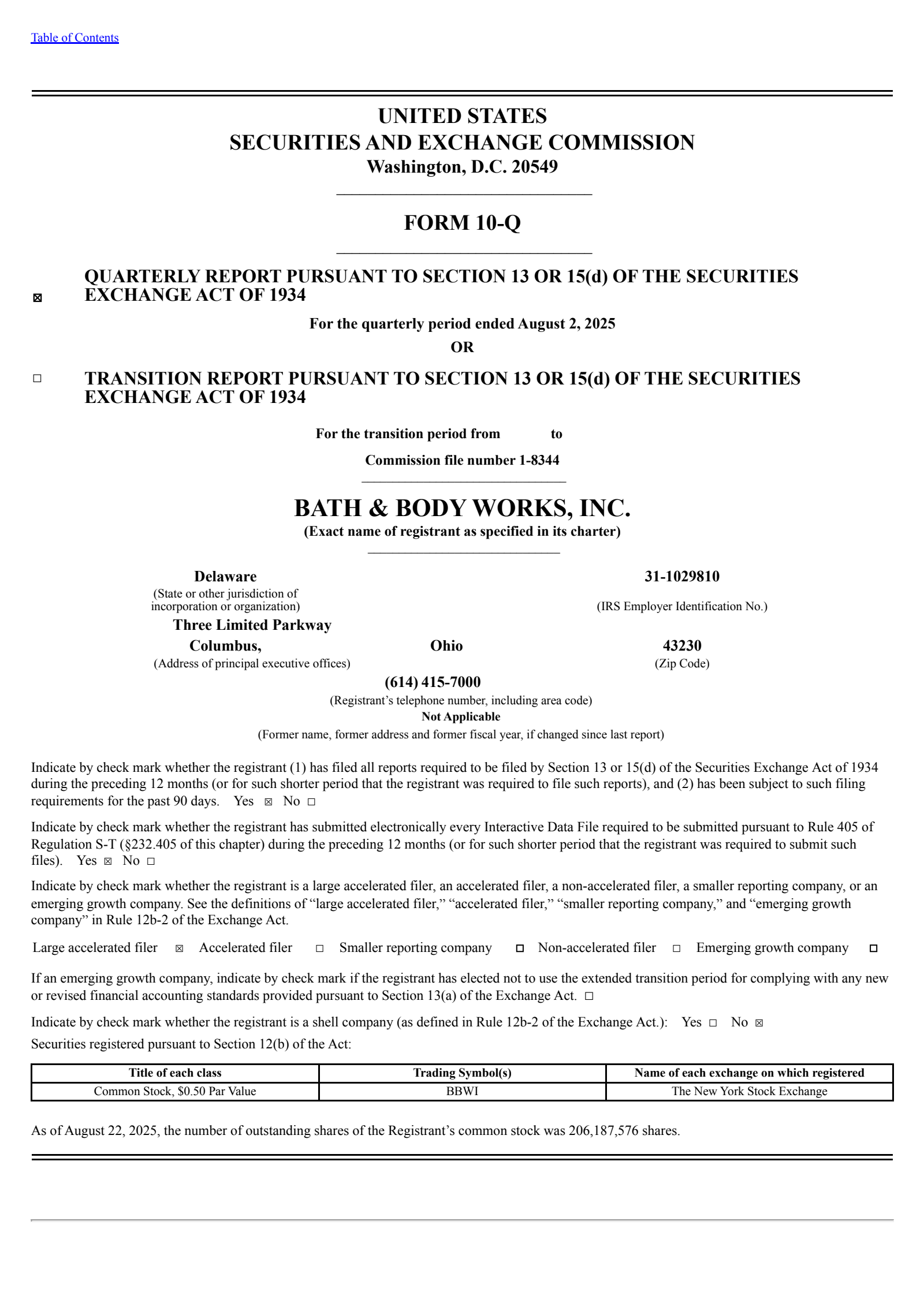 Bath & Body Works' Q2 2026 Quarterly report
