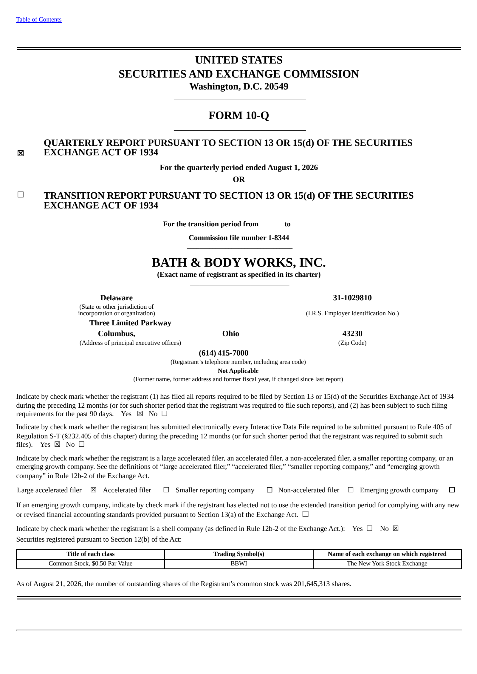 Bath & Body Works' Q2 2027 Quarterly report