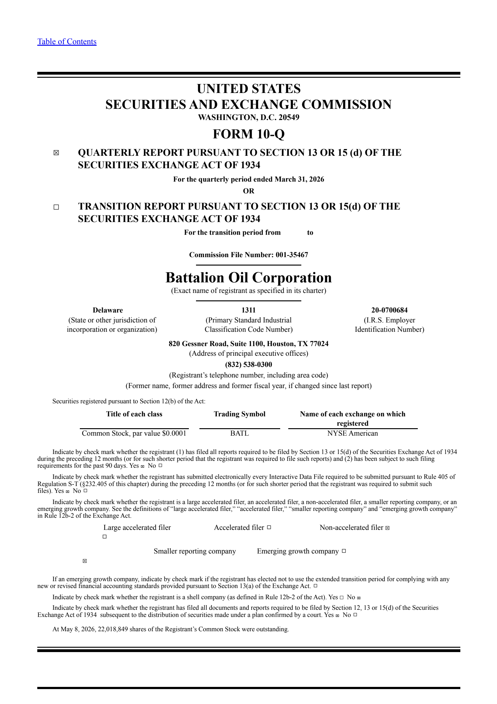 Battalion Oil's Q1 2026 Quarterly report