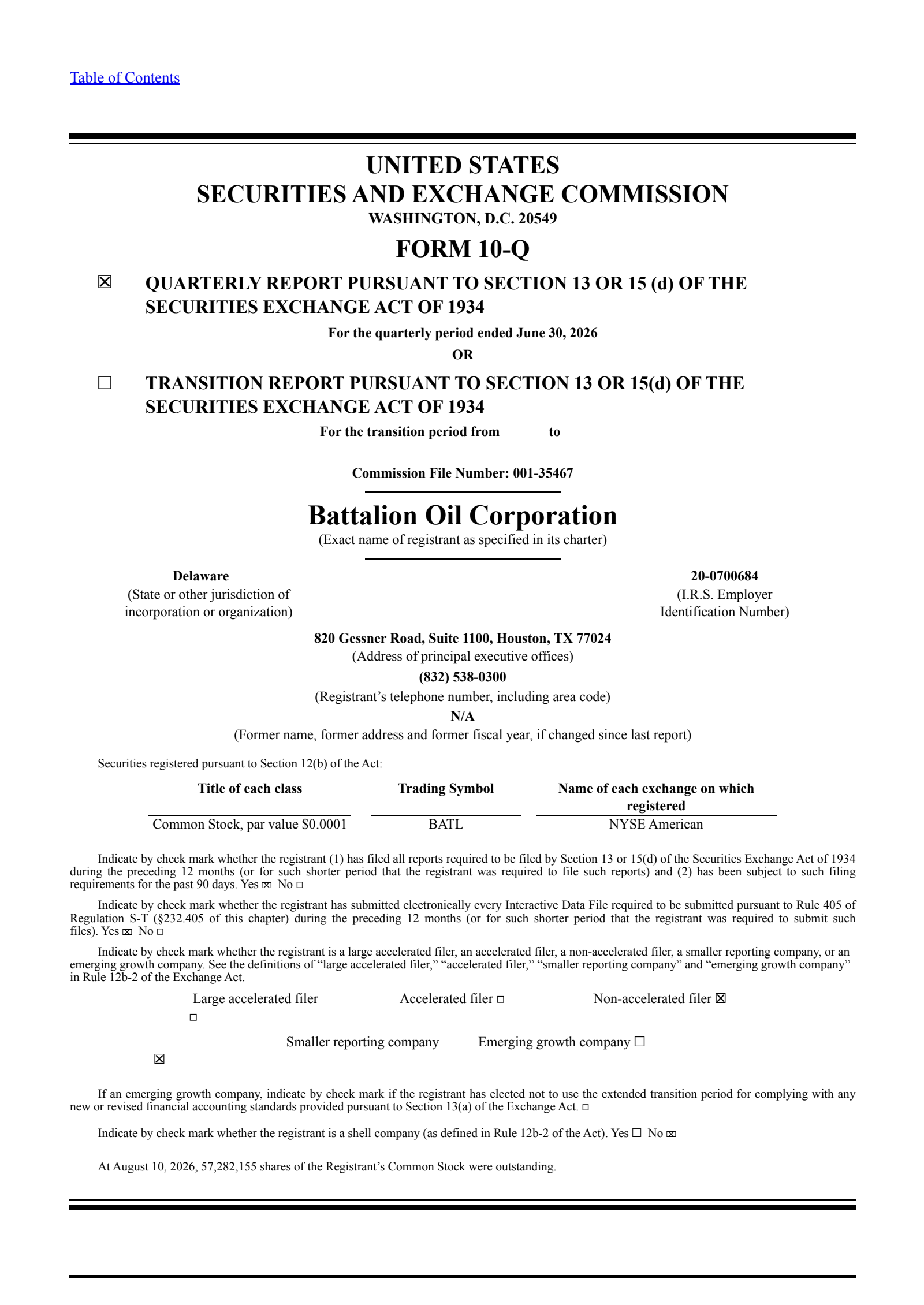 Battalion Oil's Q2 2026 Quarterly report