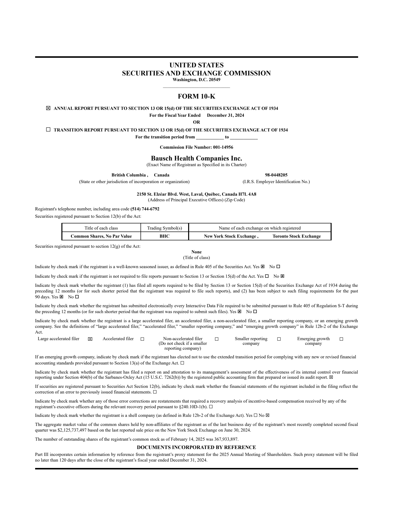 Bausch Health Cos' Q4 2024 Annual report