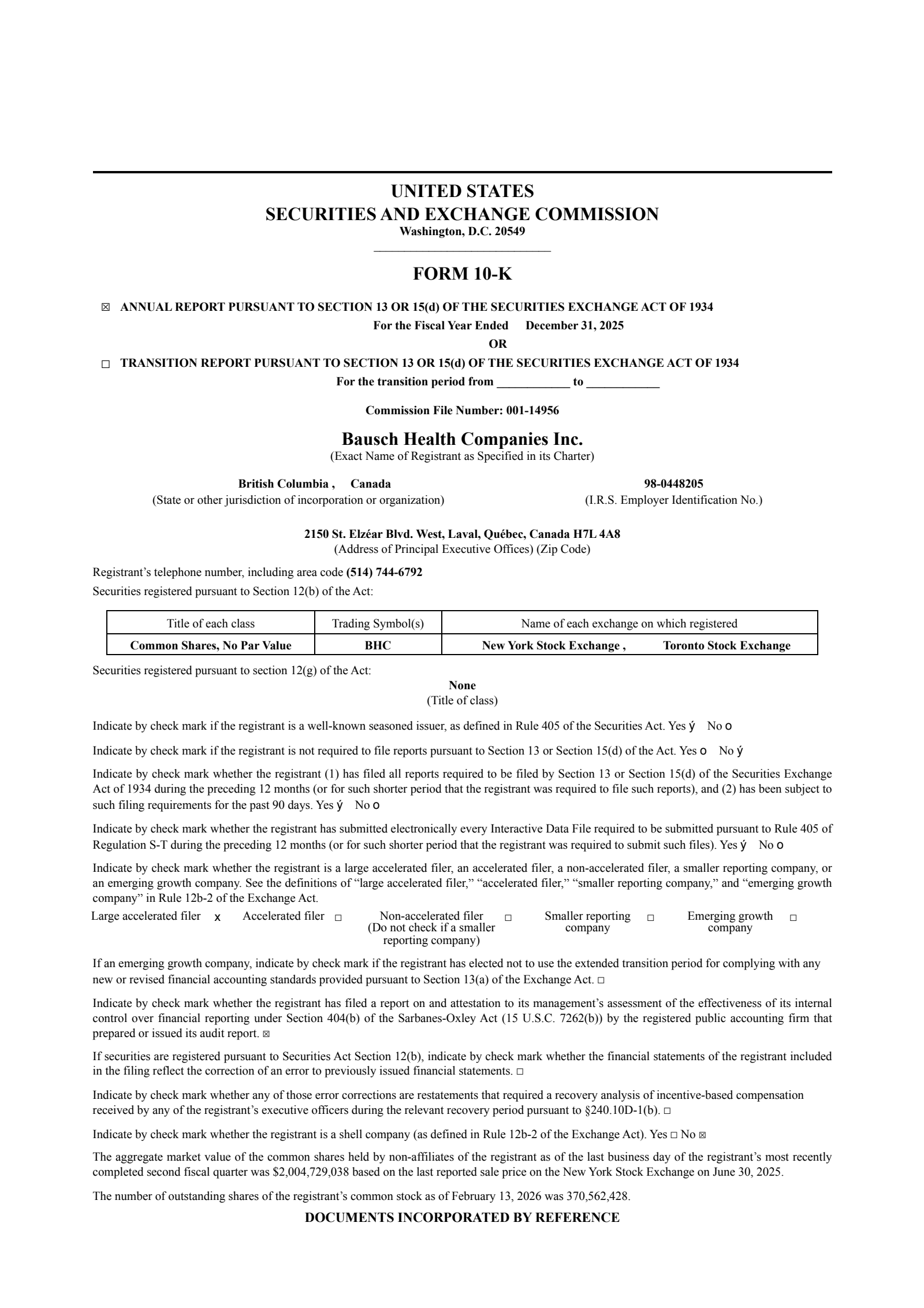 Bausch Health Cos' Q4 2025 Annual report