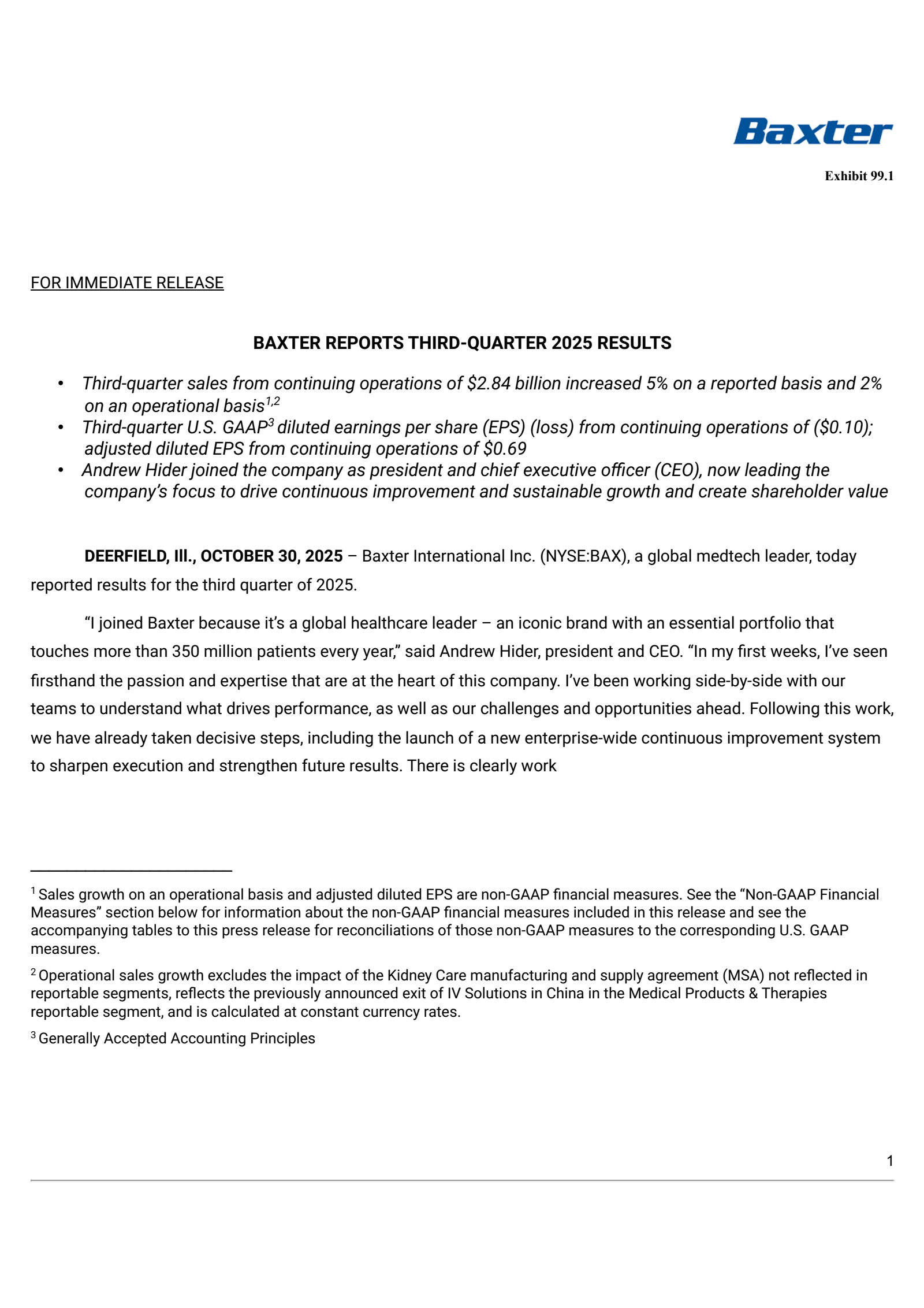 Baxter International's Q3 2025 Earnings Release