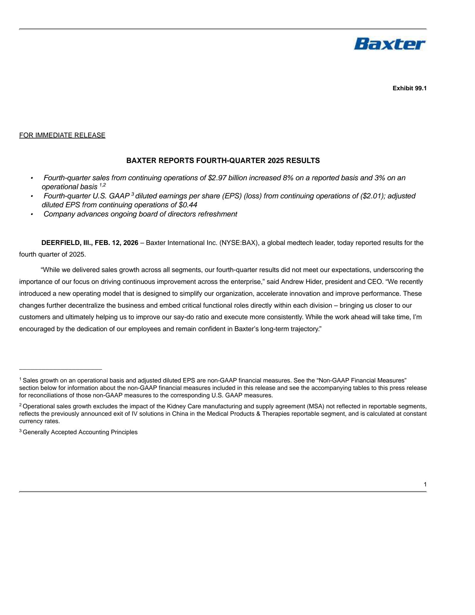 Baxter International's Q4 2025 Press Release