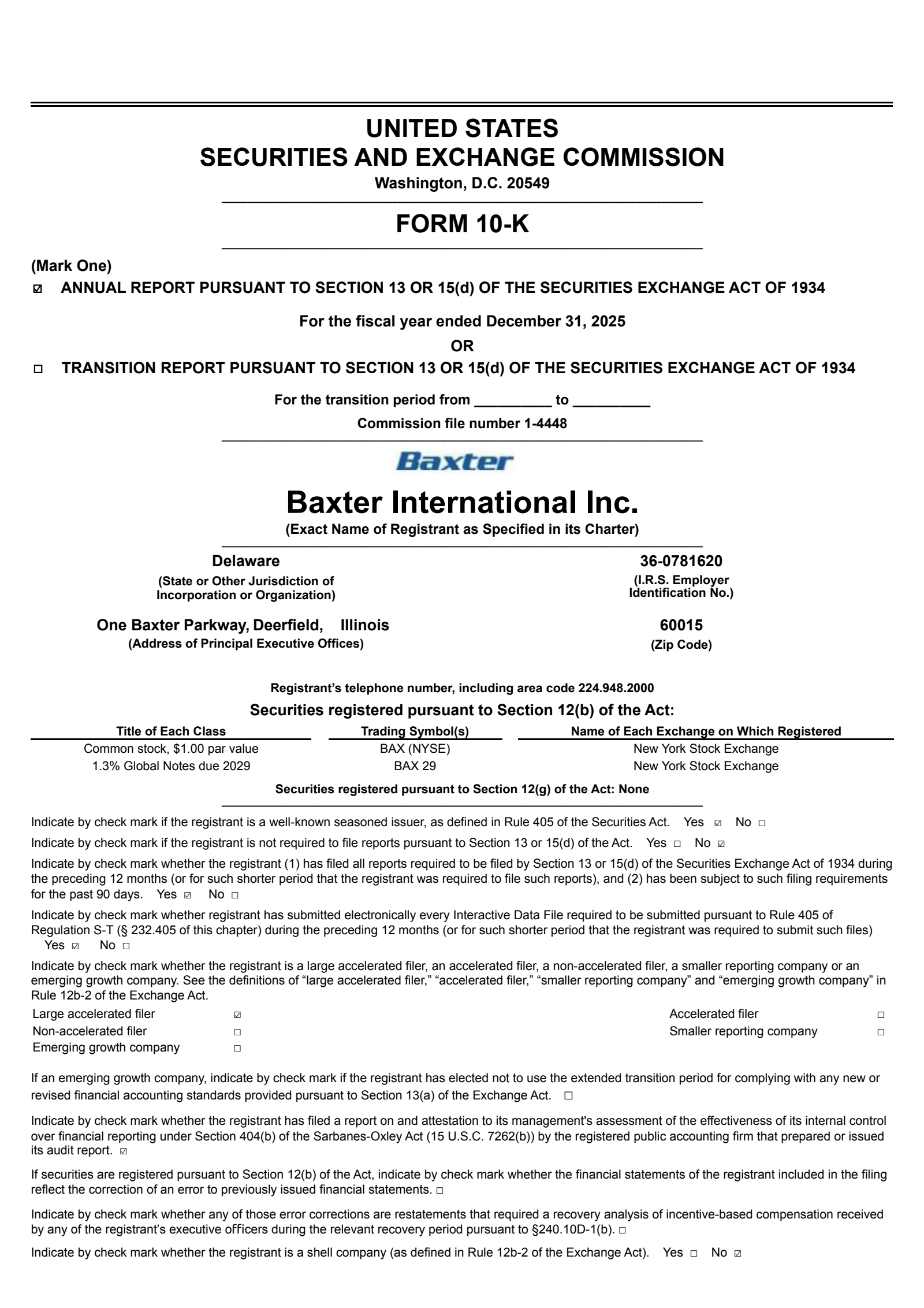 Baxter International's Q4 2025 Annual report