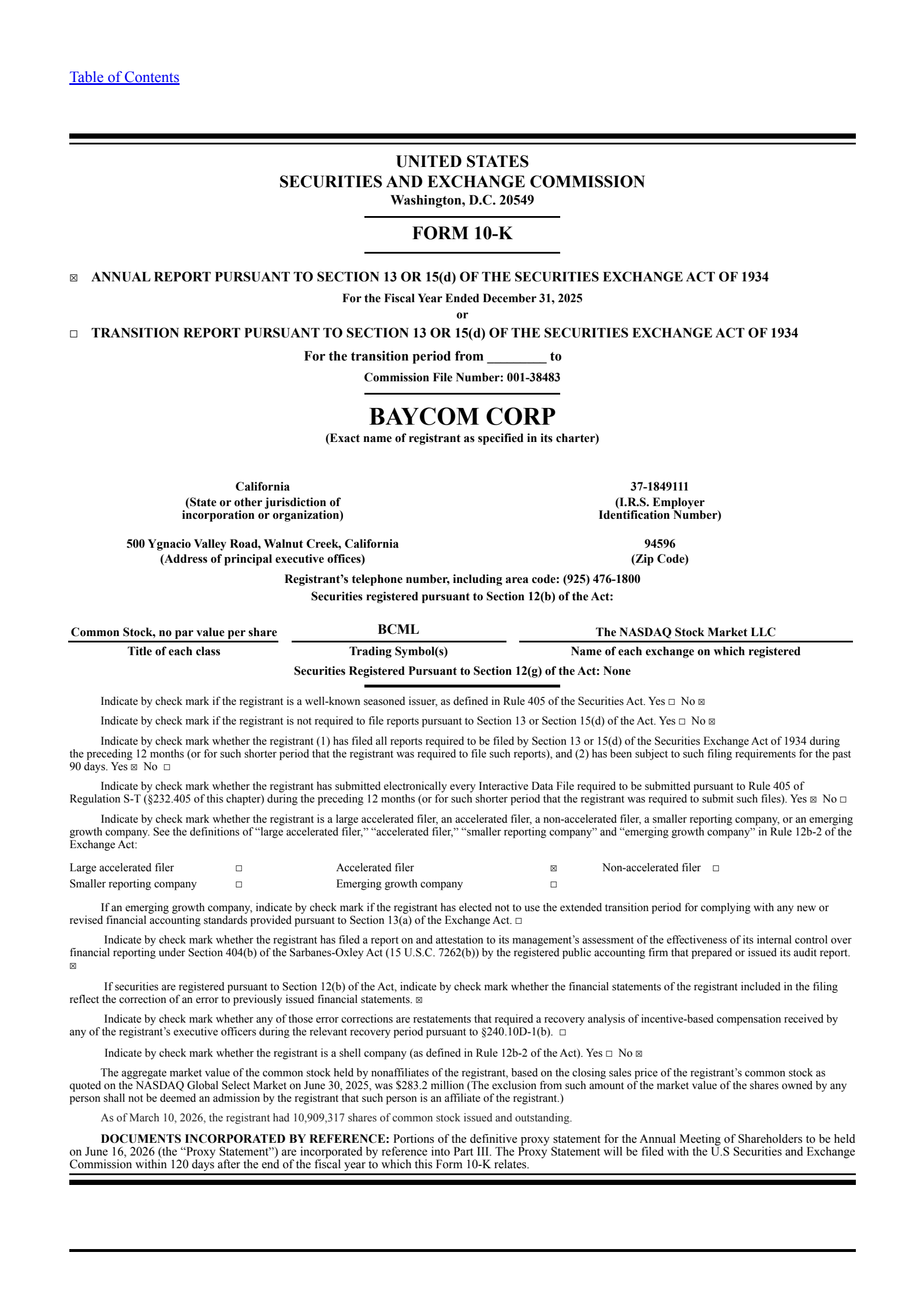 Bay Commercial Bank's Q4 2025 Annual report