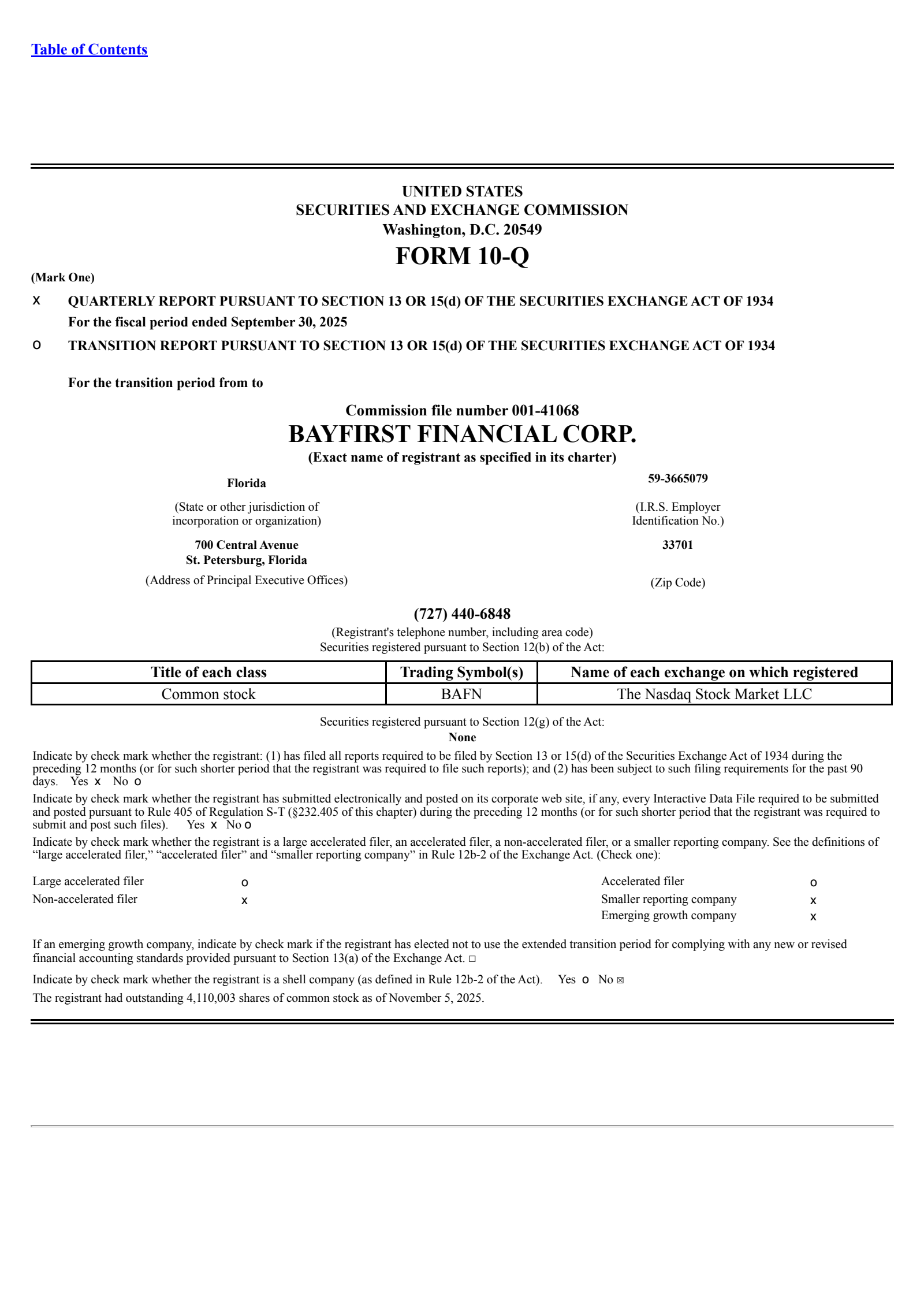 BayFirst Financial's Q3 2025 Quarterly Report