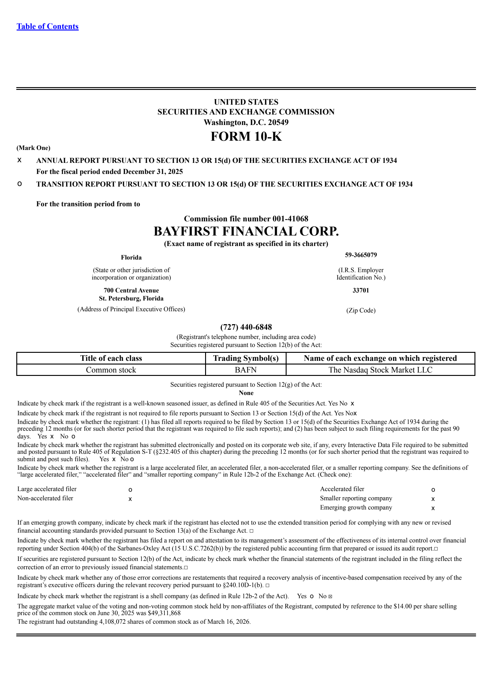 BayFirst Financial's Q4 2025 Annual report
