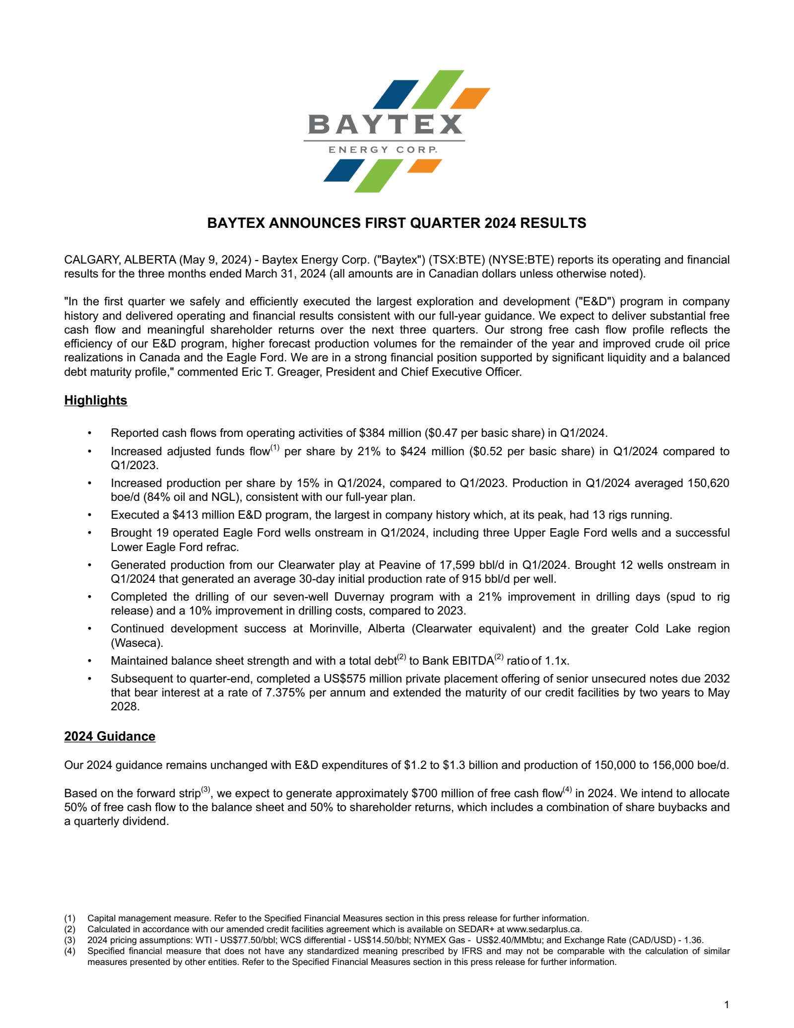 Baytex Energy's Q1 2024 Press Release
