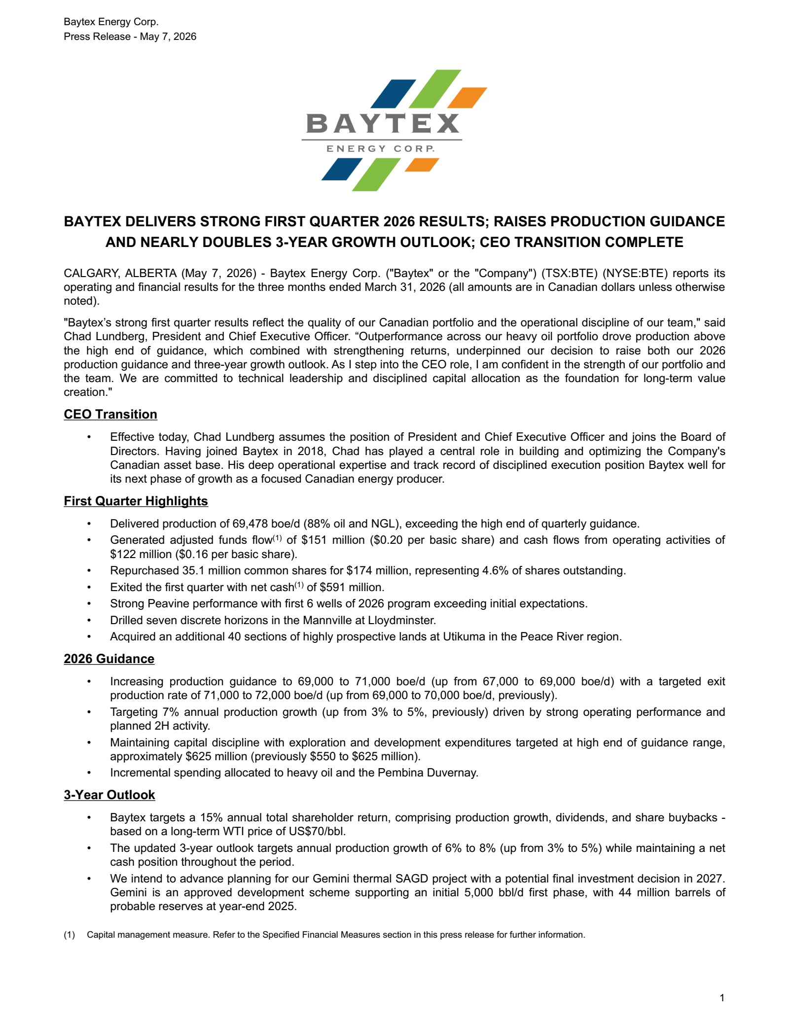 Baytex Energy's Q1 2026 Press Release