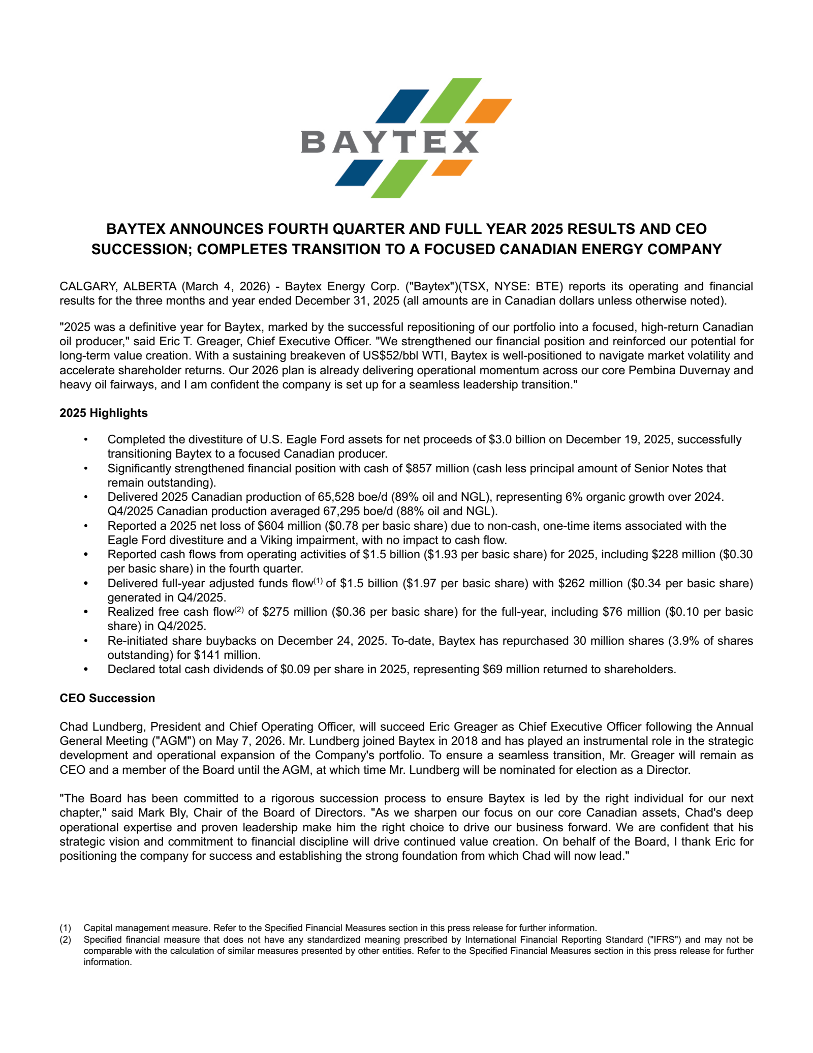 Baytex Energy's Q4 2025 Press Release