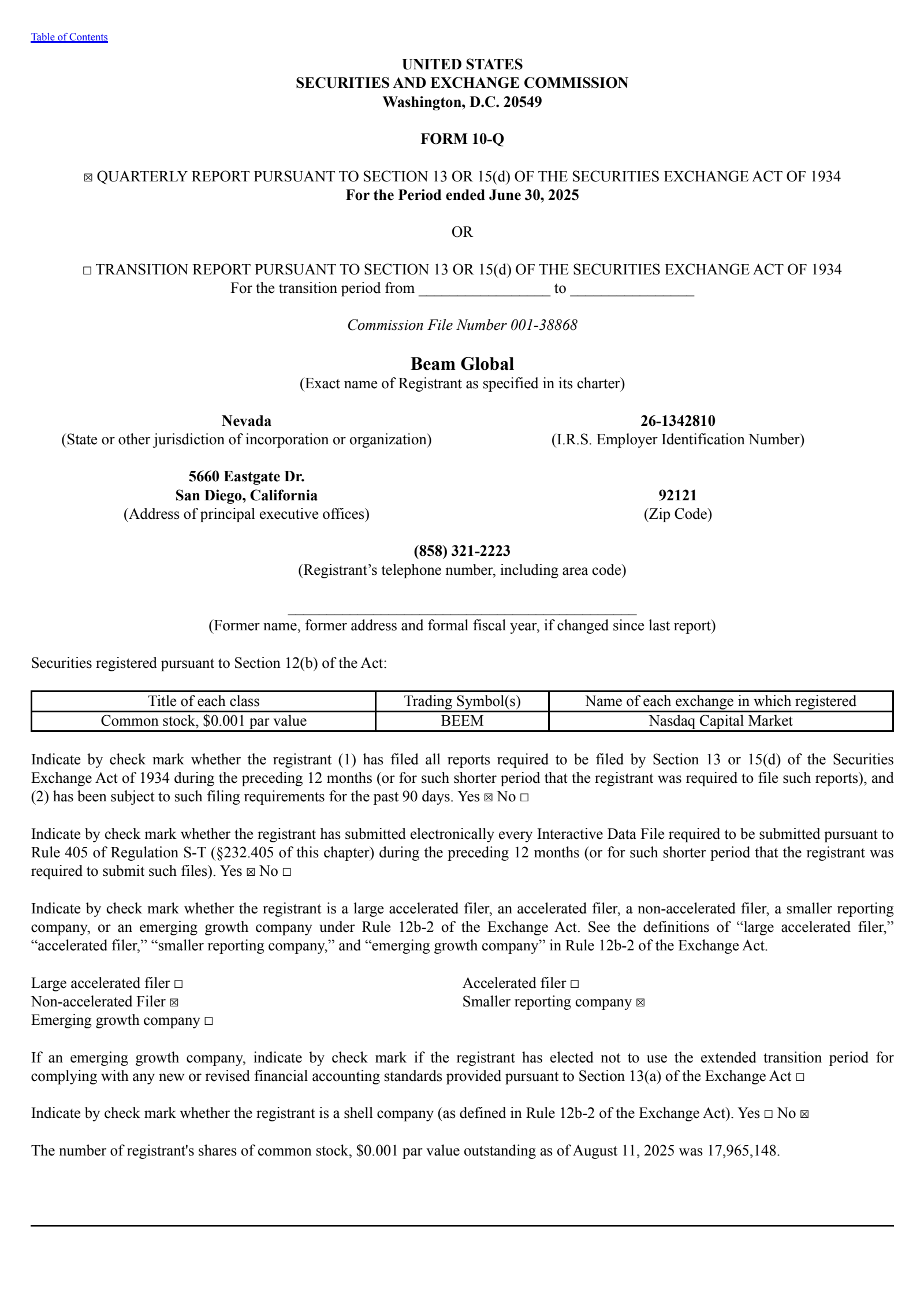 Beam Global's Q2 2025 Quarterly report