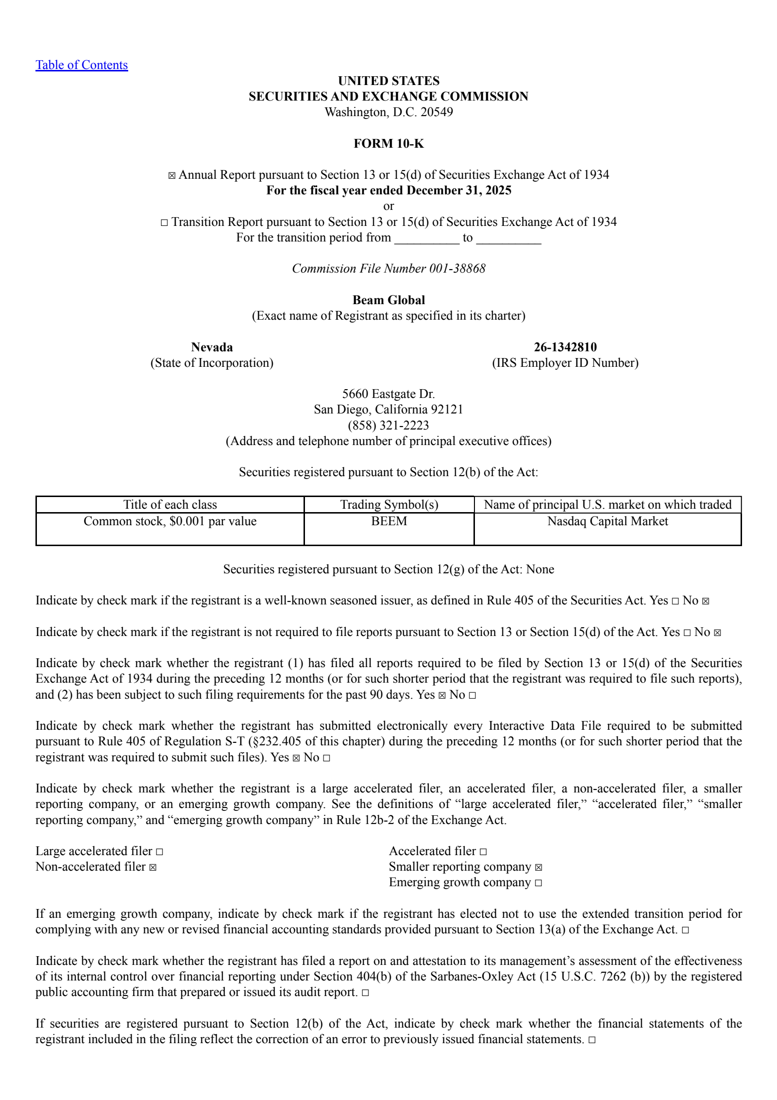 Beam Global's Q4 2025 Annual report