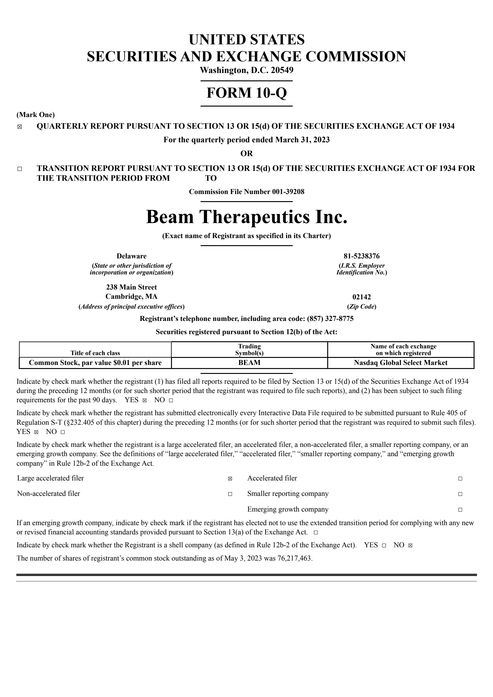Beam Therapeutics' Q1 2023 Quarterly report