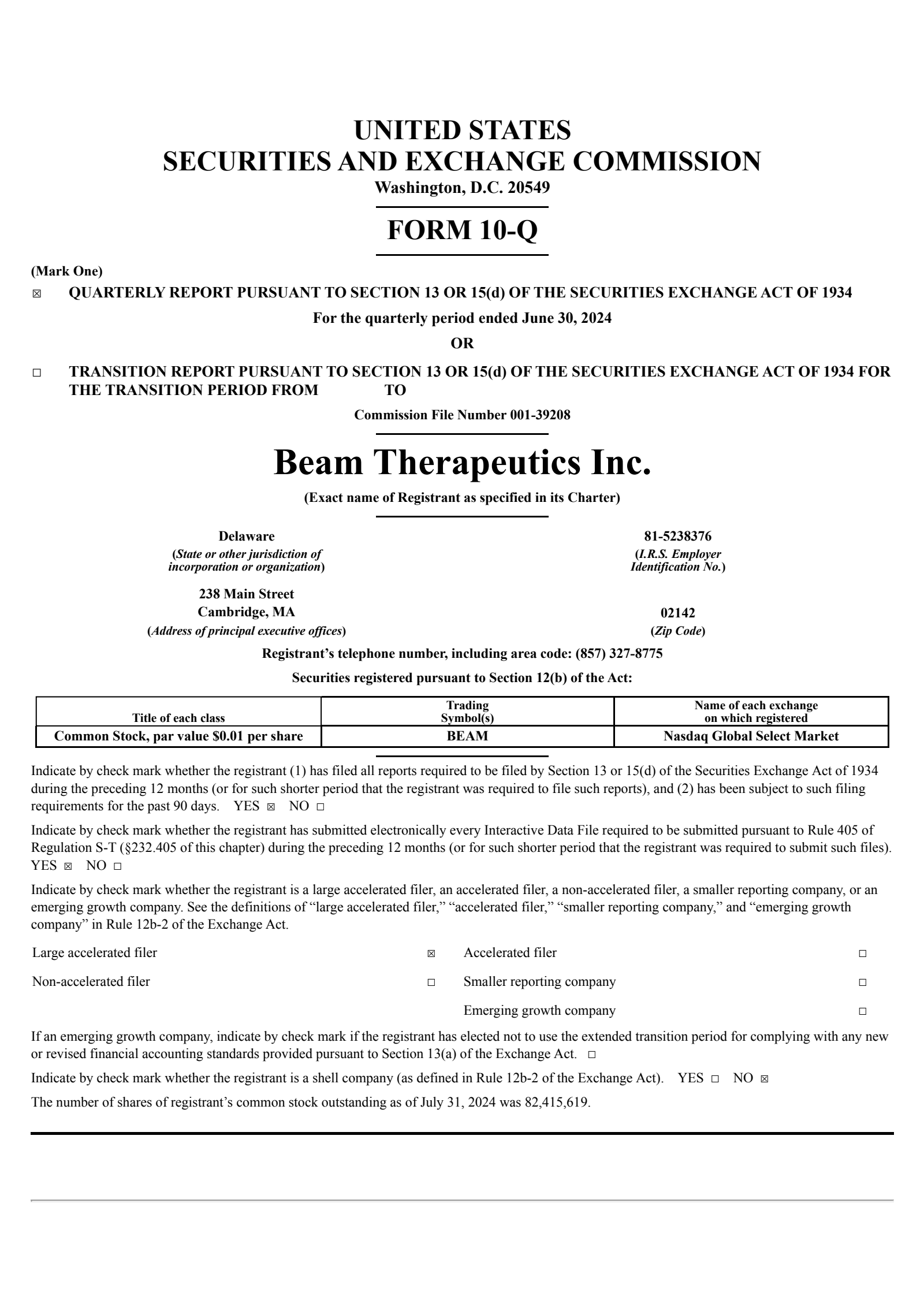 Beam Therapeutics' Q2 2024 Quarterly report