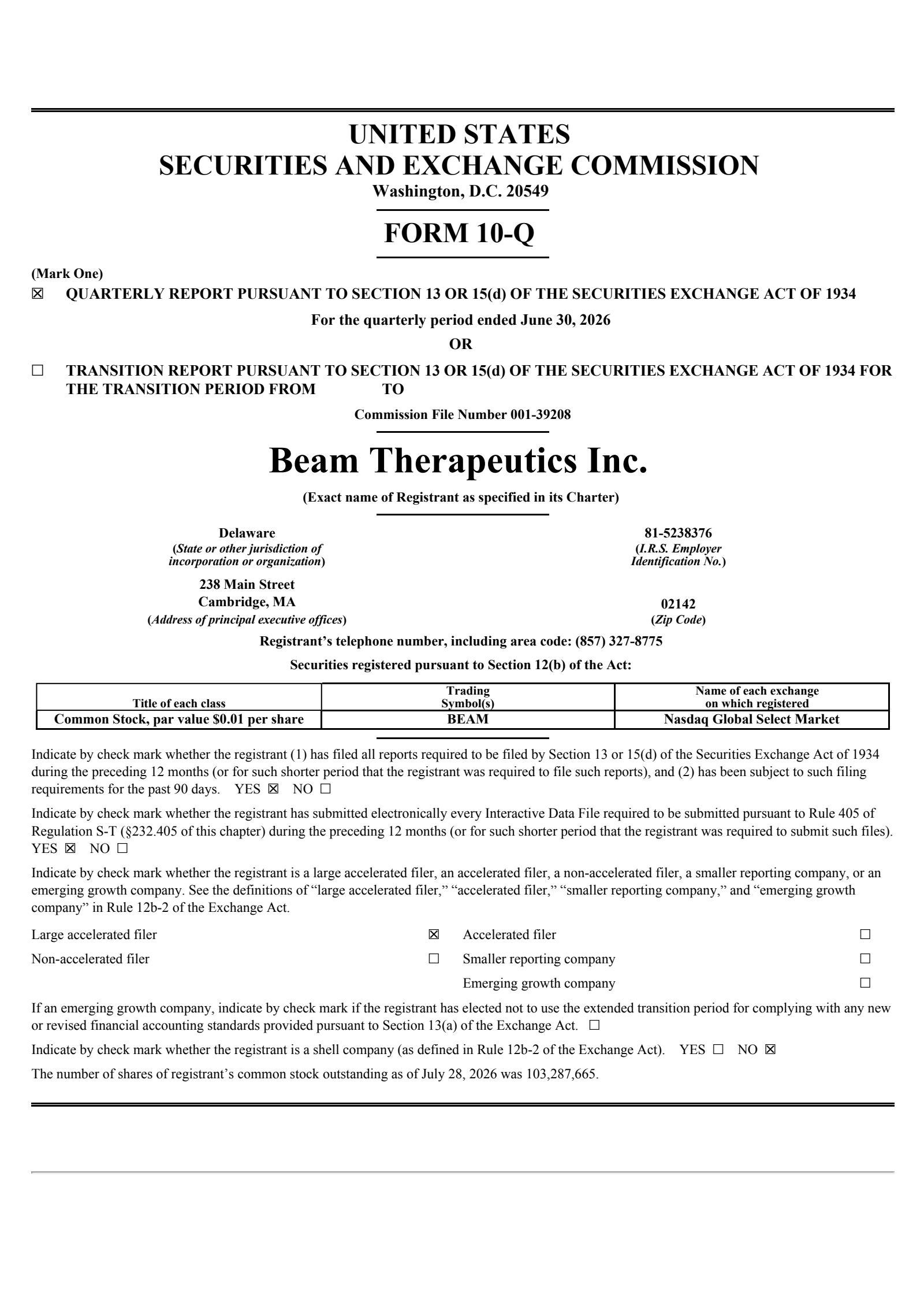 Beam Therapeutics' Q2 2026 Quarterly report