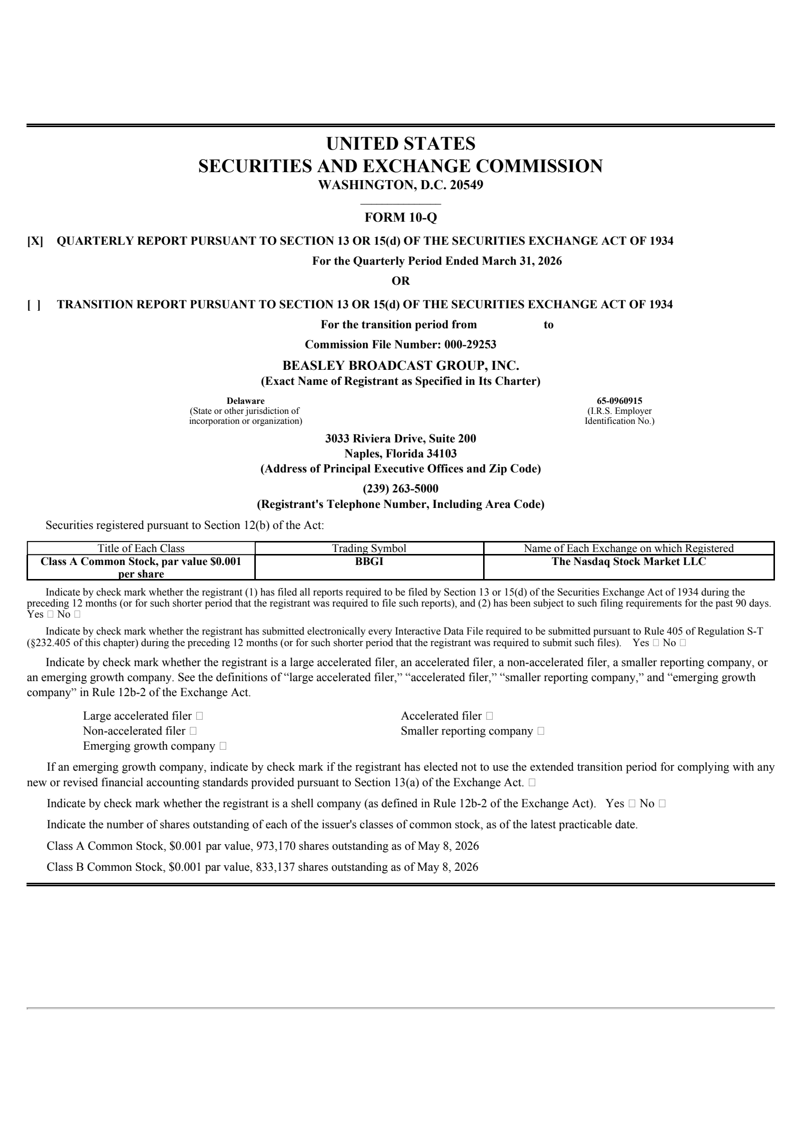 Beasley Broadcast Group's Q1 2026 Quarterly report