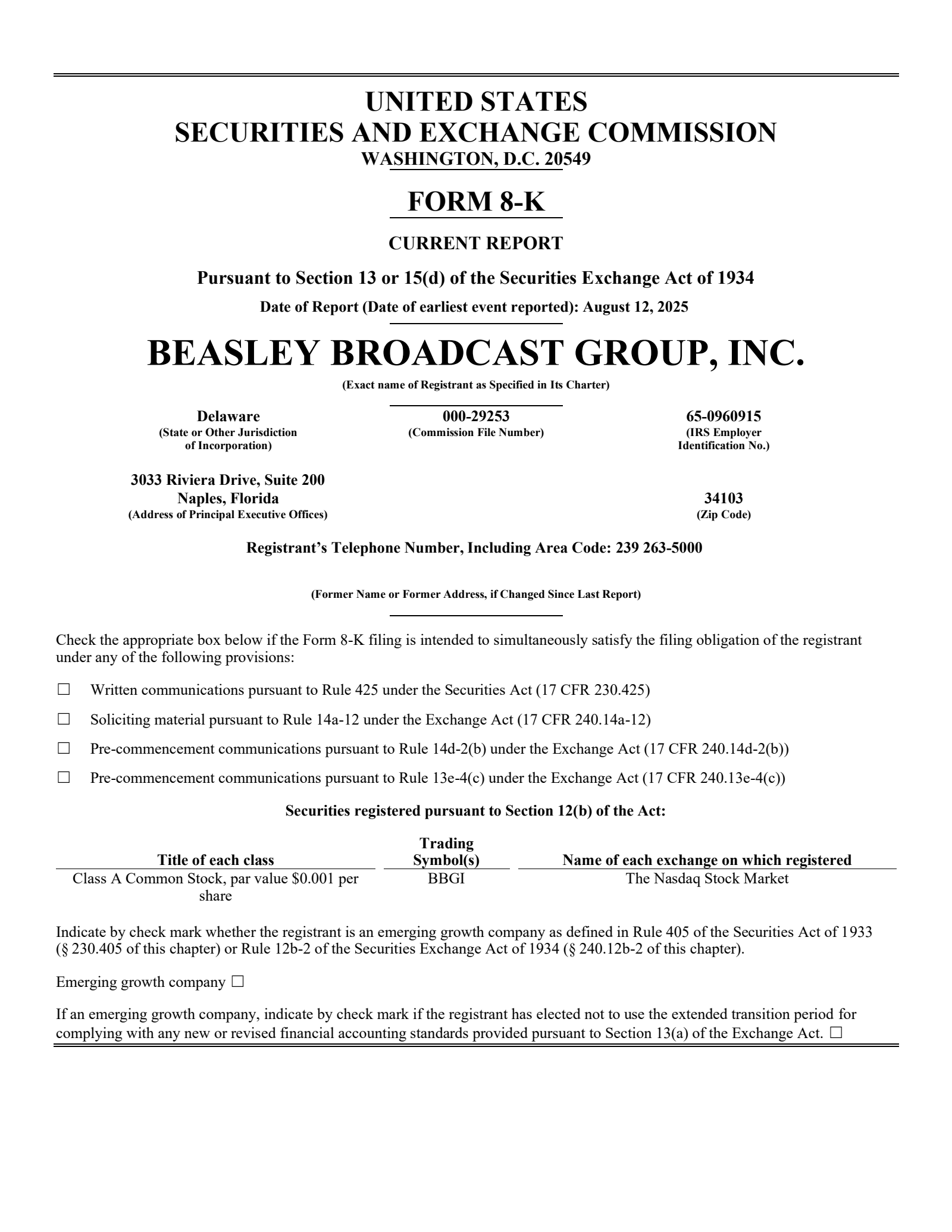 Beasley Broadcast Group's Q2 2025 Press Release
