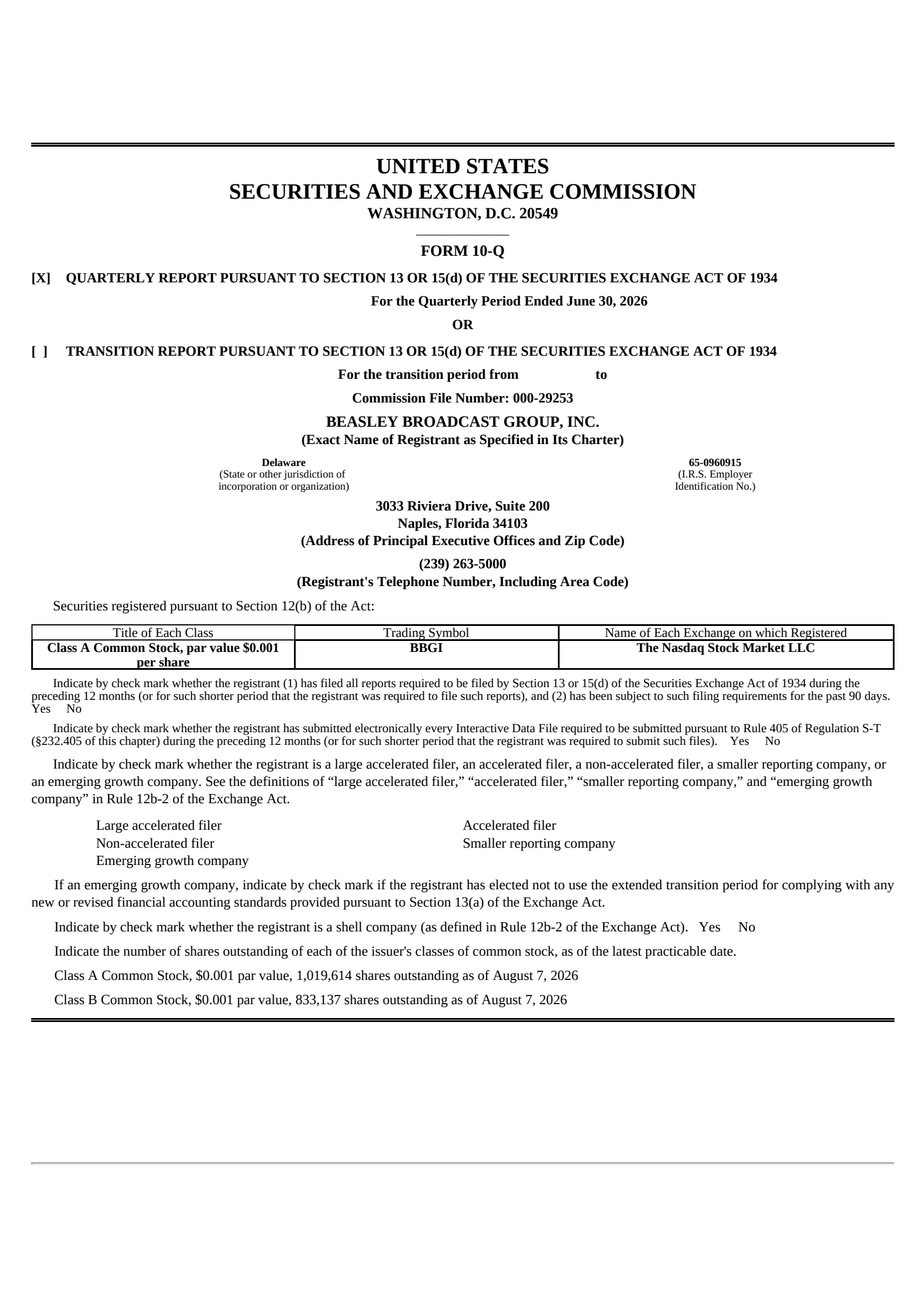 Beasley Broadcast Group's Q2 2026 Quarterly report