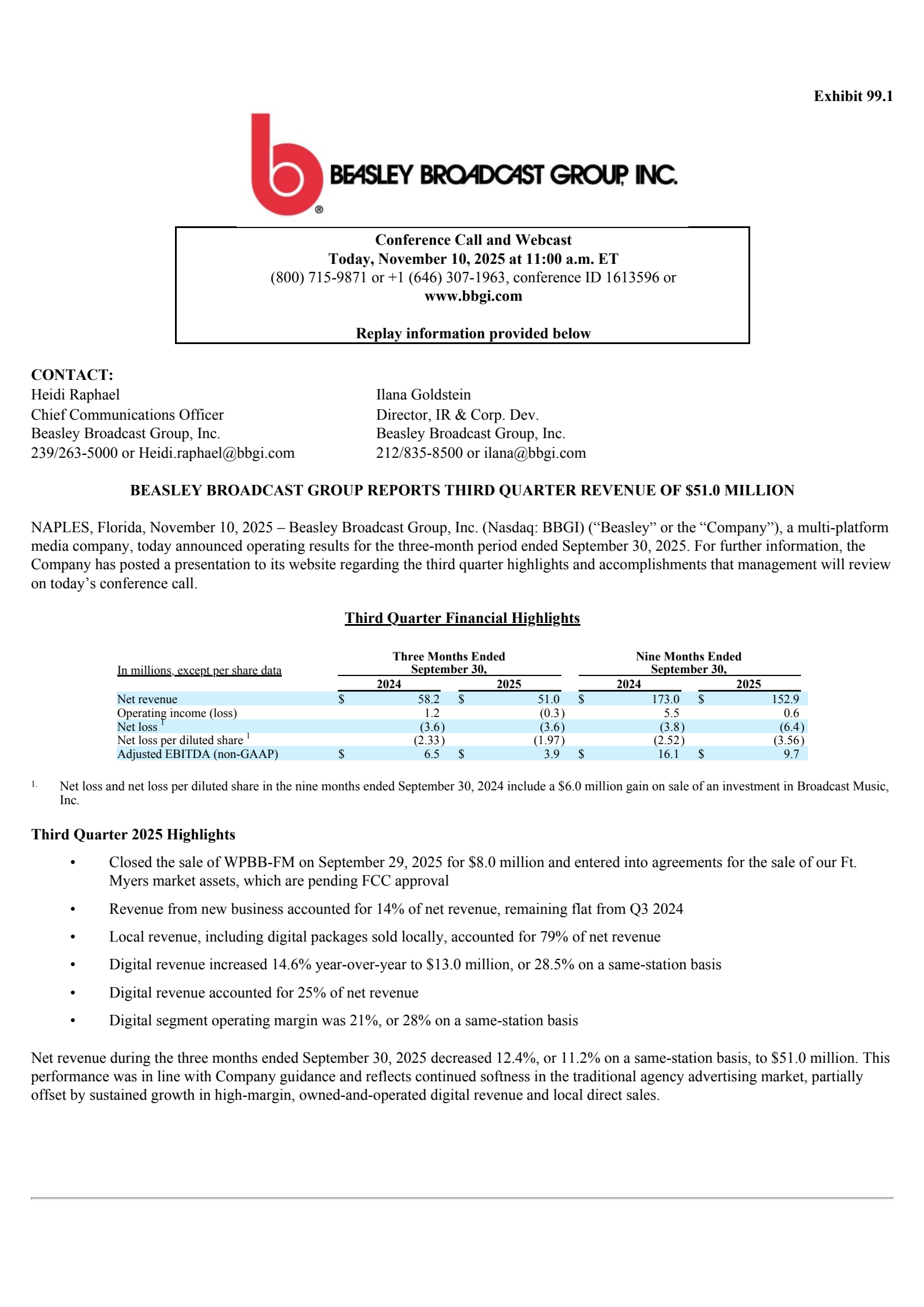 Beasley Broadcast Group's Q3 2025 Earnings Release
