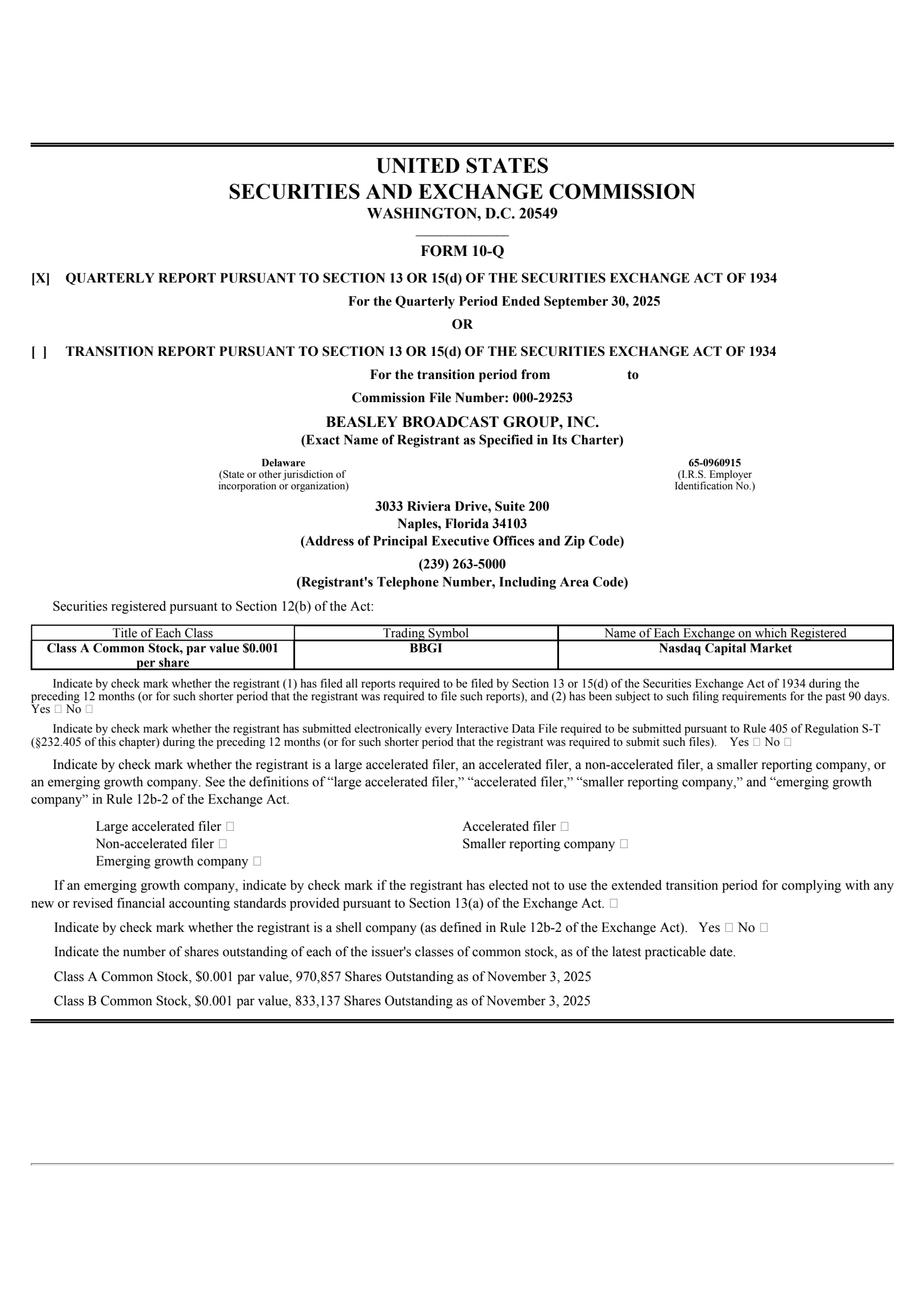 Beasley Broadcast Group's Q3 2025 Quarterly Report
