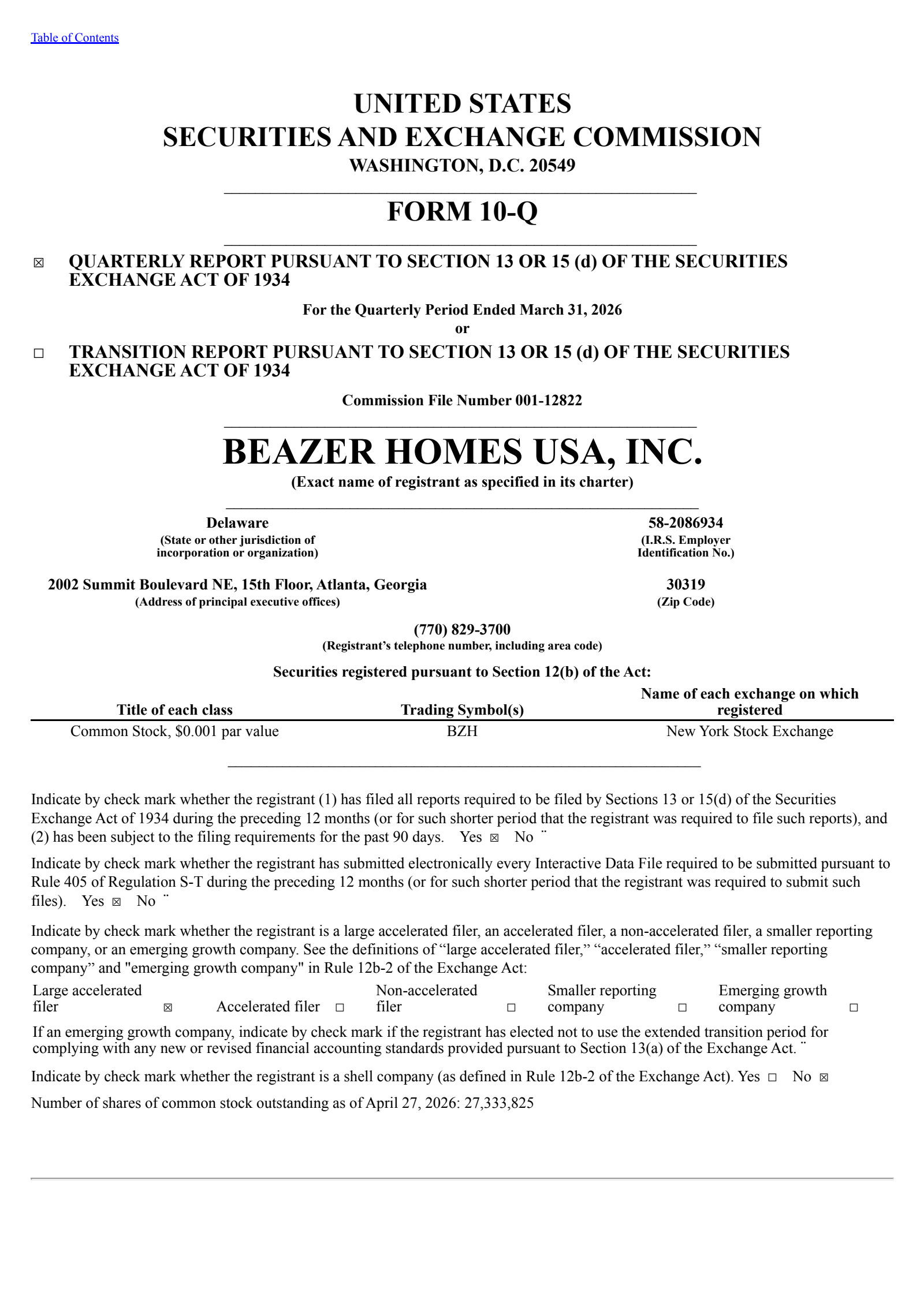 Beazer Homes USA's Q2 2026 Quarterly report