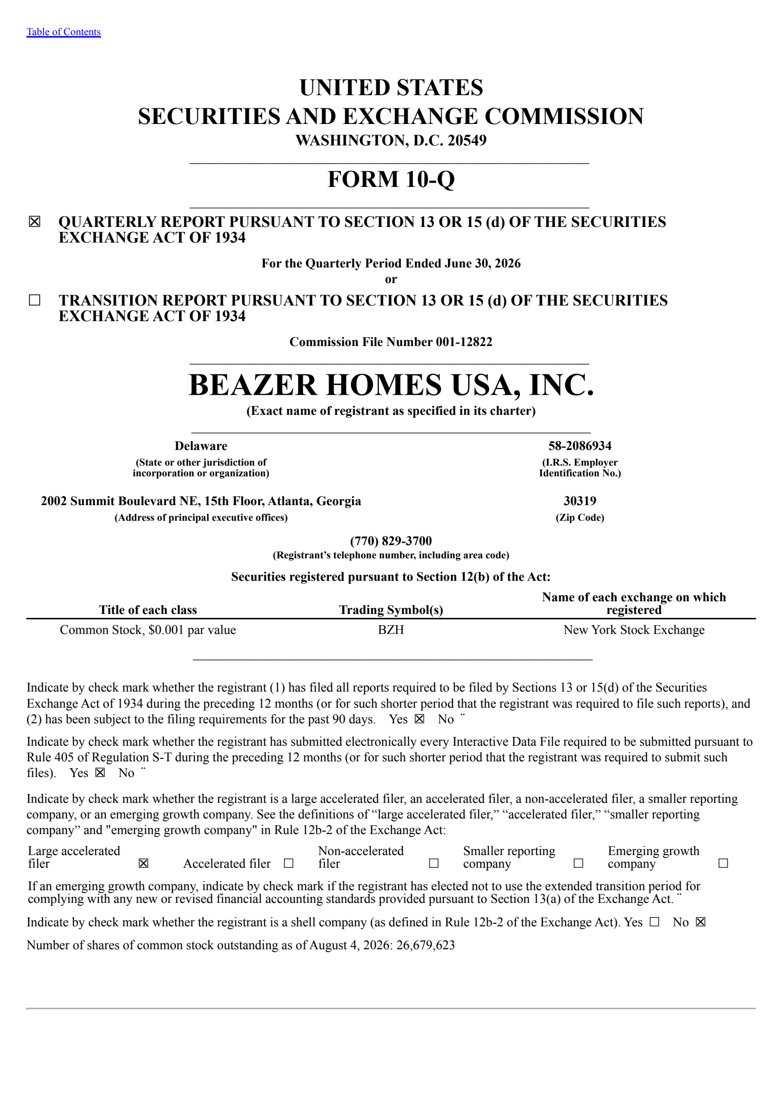 Beazer Homes USA's Q3 2026 Quarterly report