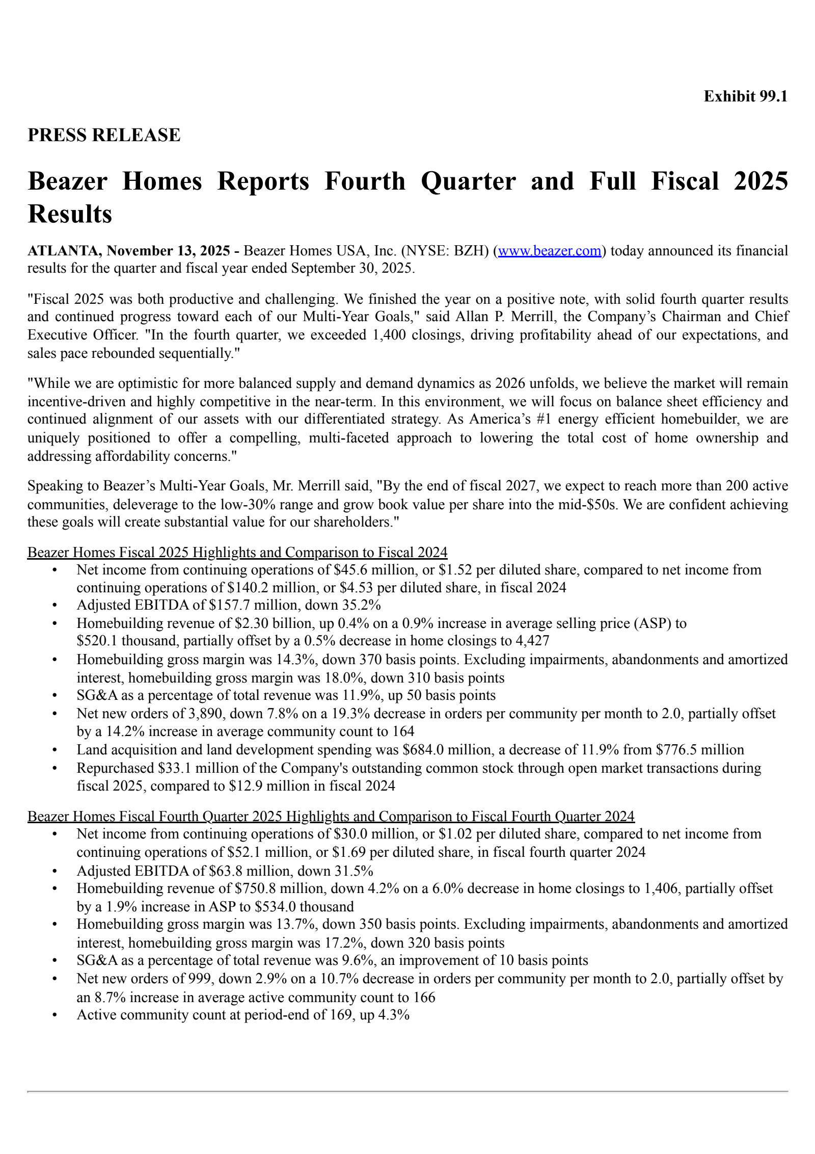 Beazer Homes USA's Q4 2025 Earnings Release