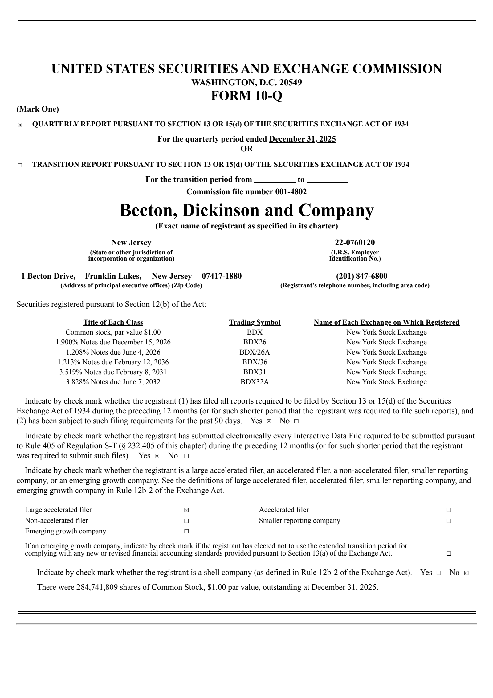 Becton, Dickinson and Company's Q1 2026 Quarterly report