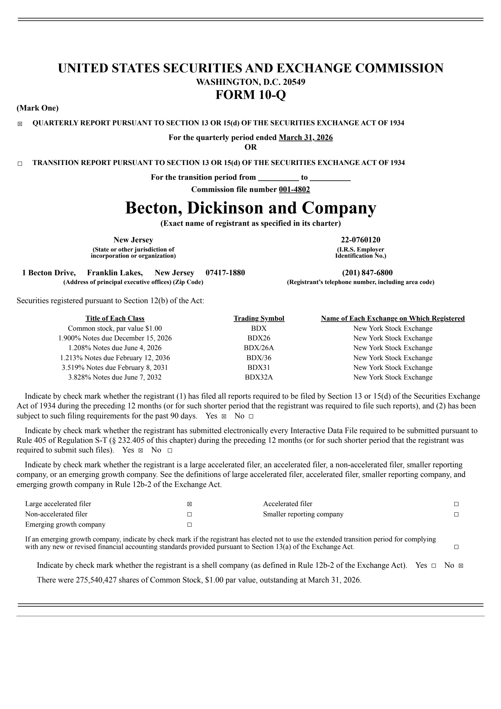 Becton, Dickinson and Company's Q2 2026 Quarterly report